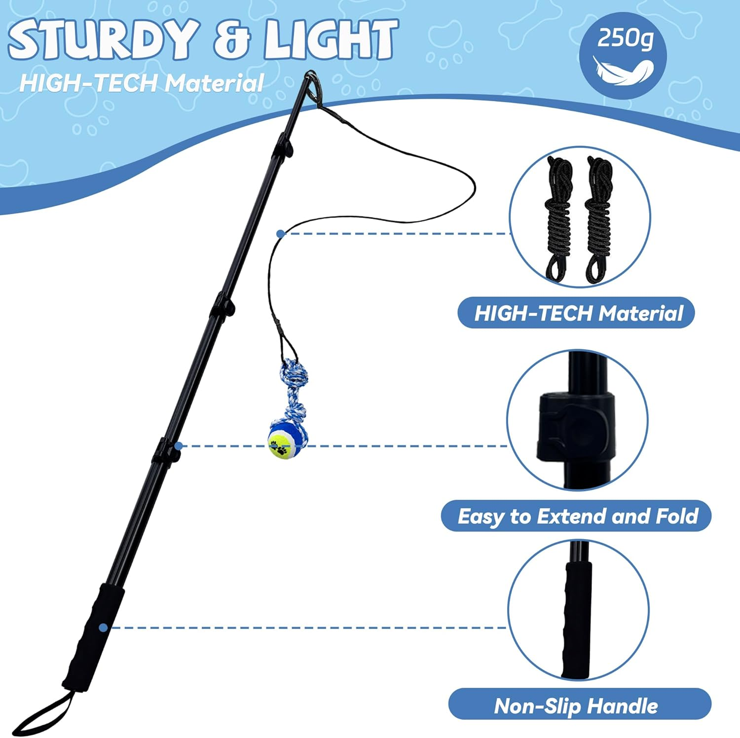 GRETMIX Flirt Pole for Dogs, 49" Dog Extendable Teaser Wand, Dog Flirt Pole with Cotton Rope Tether Lure Toys for Fun Obedience Training & Exercise, Interactive Dog Toys for Large/Medium/Small Dogs image number 3