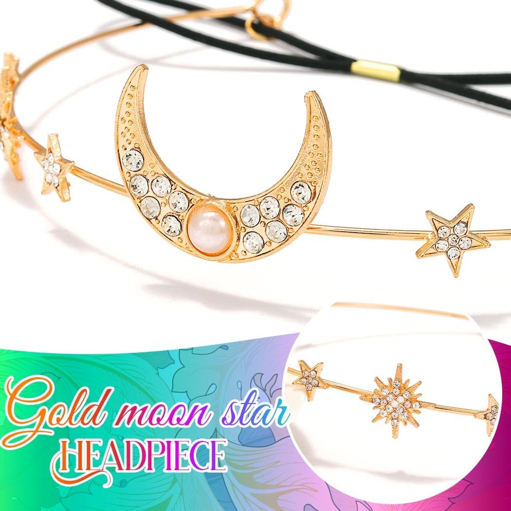 Fashband Boho Moon Headband Gold Star Headpiece Festival Hair Accessories Flower Bride Wedding Hair Chain Jewellery for Women and Girls