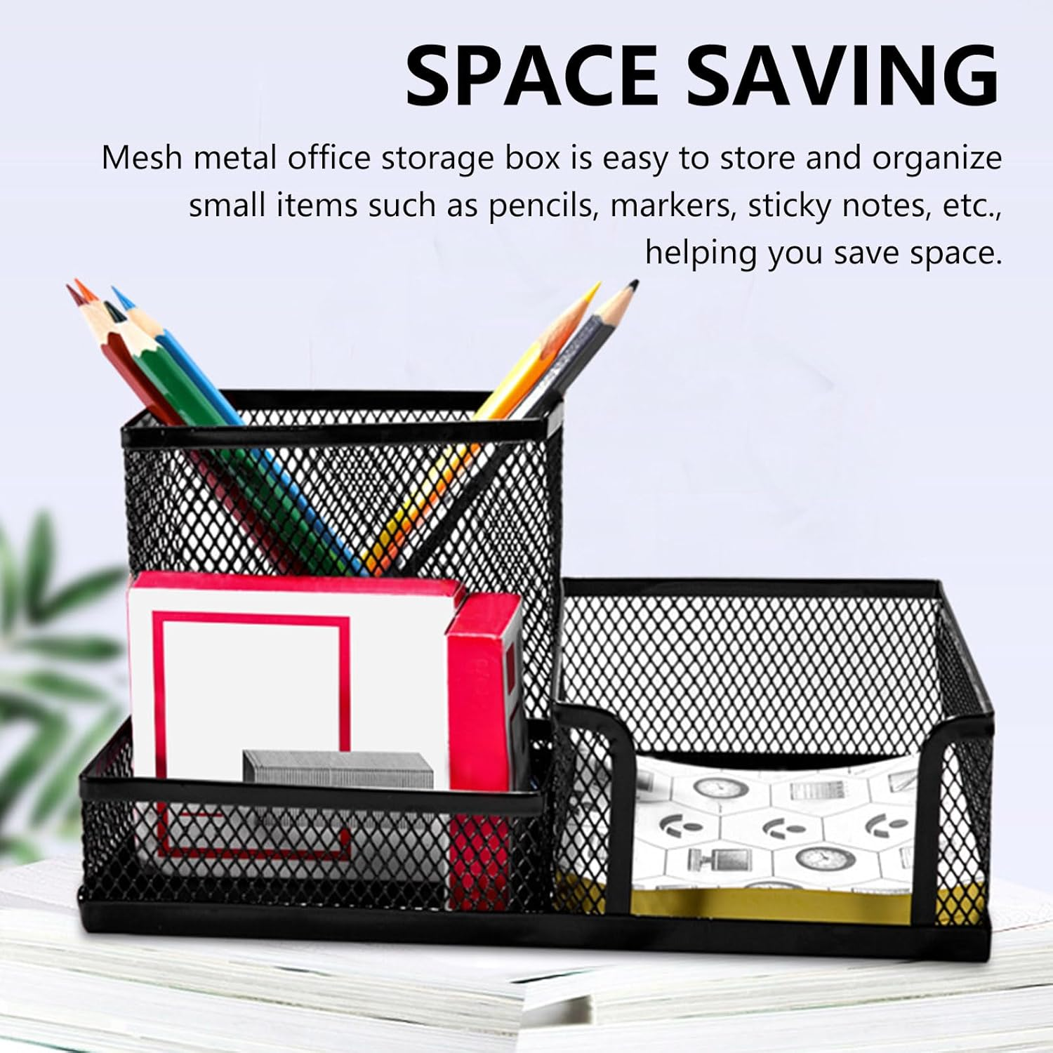 ASTIMESA 2 Pcs Mesh Pencil Holder for Desk with 3 Compartments, Office Desktop Organizer Pencil Cup Caddy for Stationery Marker Storage School Home Supplies（Black） image number 3
