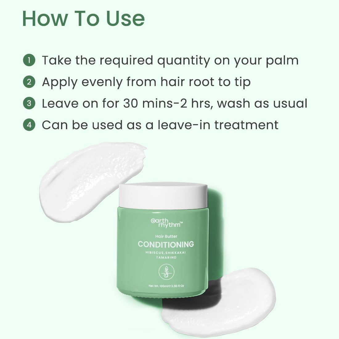 Earth Rhythm Conditioning Hair Butter Mask with Shikakai, Hibiscus & Tamarind for Dry & Damaged Hair | Shiny, Silky & Smooth Hair | Men & Women | Sulphate & Paraben Free | - 100 Ml