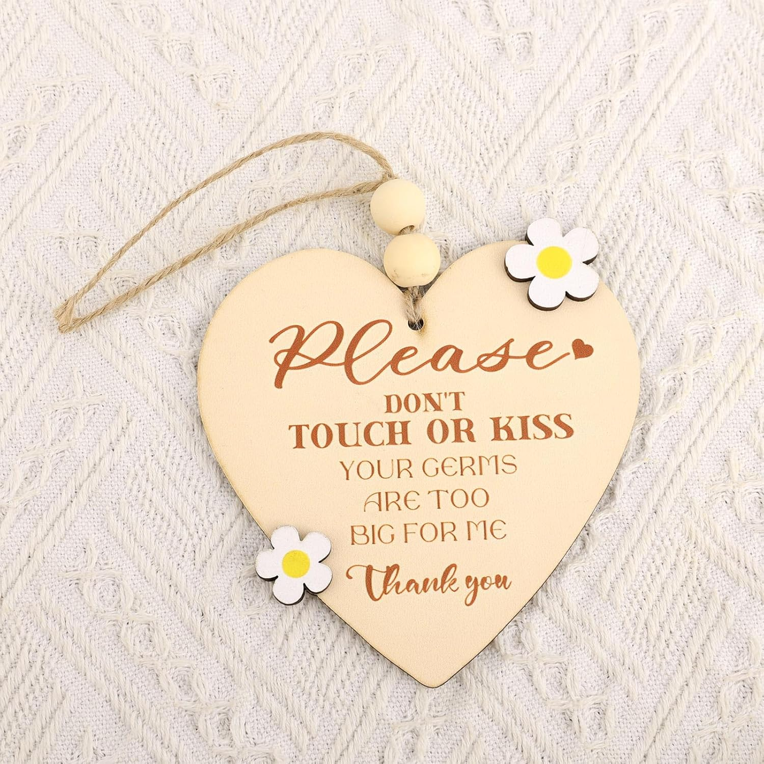 Please Do Not Touch or Kiss Baby Sign, Wooden No Touching Baby Signage for Newborns Car Seat & Stroller Tag Ideal for Baby Shower(Heart) image number 1
