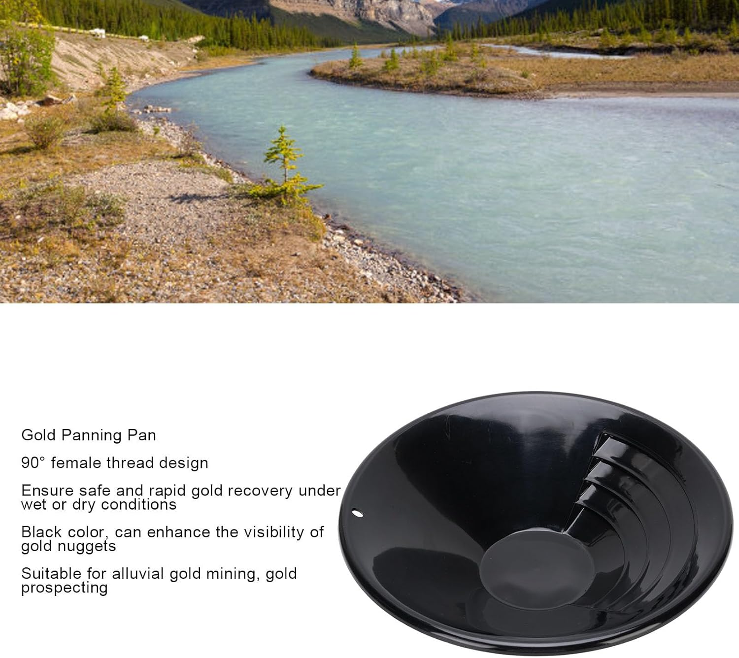10 Inch Gold Panning Pan, Black Gold Pans for Easier Mining and Prospecting, ABS Lightweight Outdoor Gold Prospecting Collection Tool for Beginners and Experiments image number 1