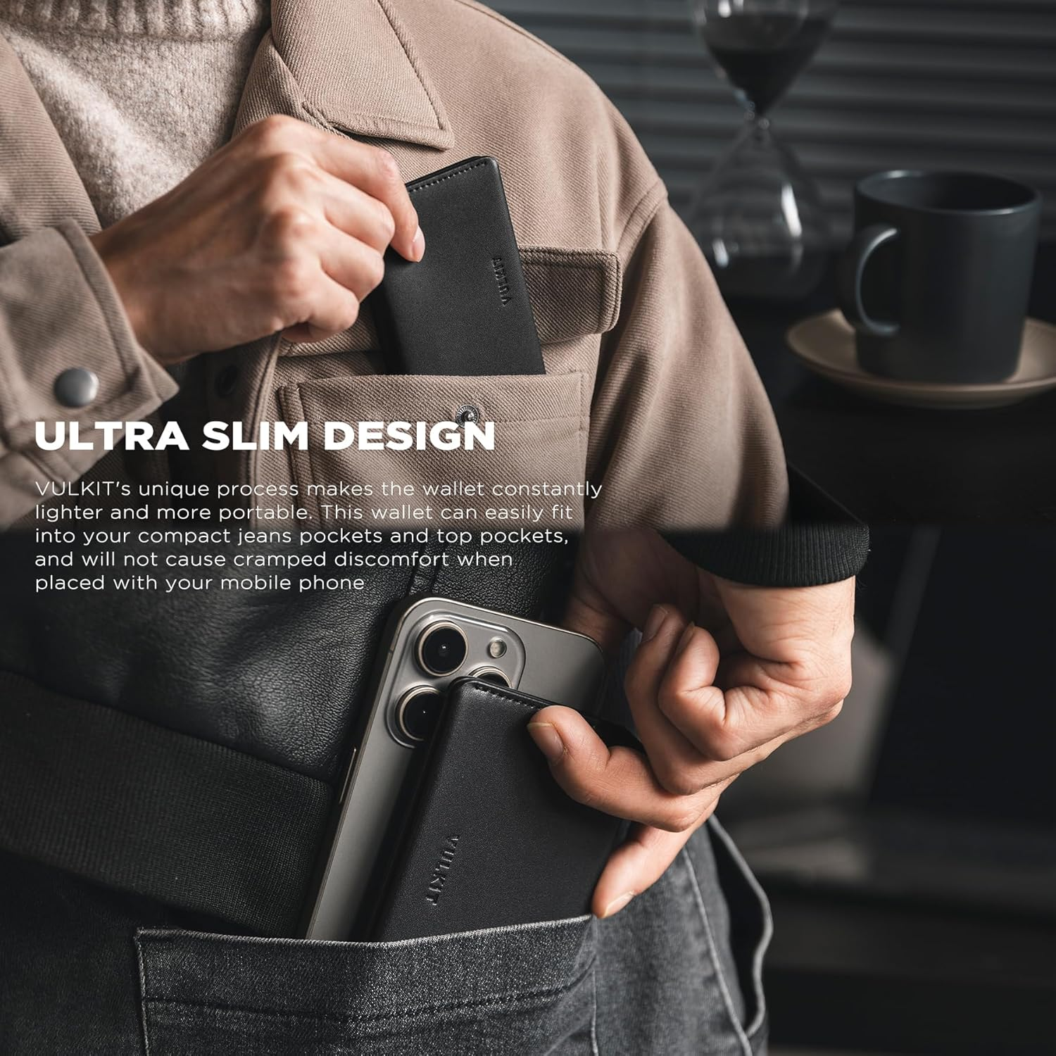 VULKIT Slim Minimalist Card Holder RFID Blocking Leather Credit Card Holder Front Pocket Wallet Magnetic Closure - Cream image number 5