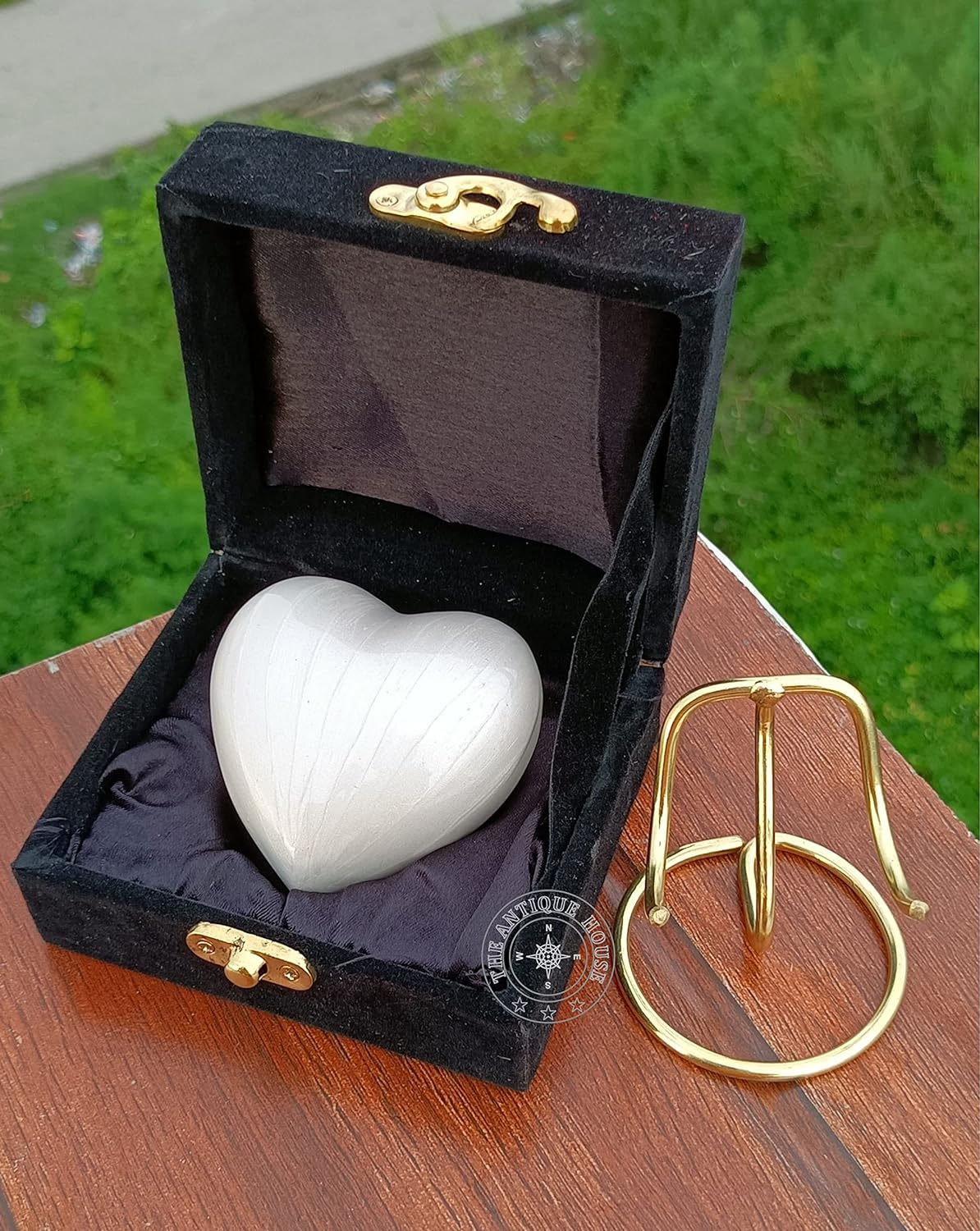 The Antique House White Cremation Urn for Ashes Keepsake Heart Urn with Black Box & Brass Stand Mini Urn for Your Loved One Adult & Funeral Burial for Adults & Infants (A254)