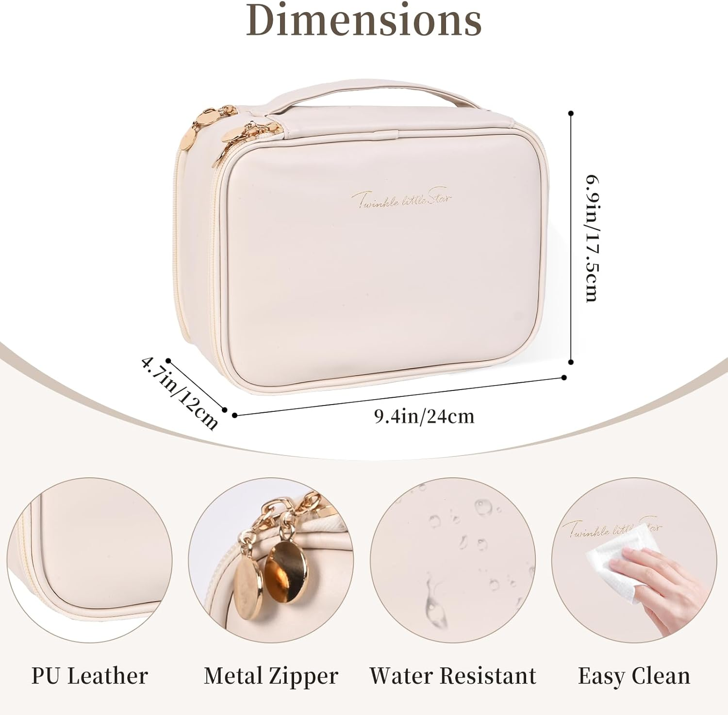 Travel Makeup and Jewelry Organizer Bag Large Capacity Portable PU Leather Cosmetic Bag with Removable Dividers