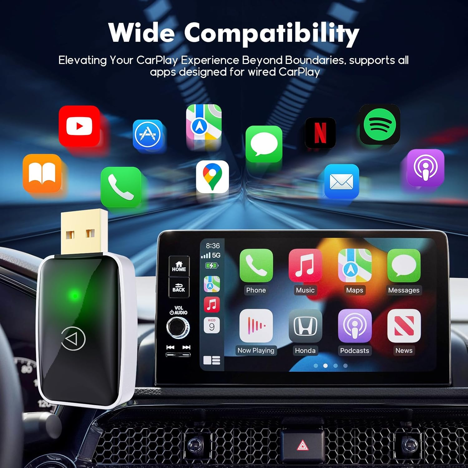 Wireless Carplay Adapter for Iphone/Android, Converts Wired Carplay to Wireless, Plug & Play, Fast Connect, Retains Stock Control, OTA Online Updates, USB-A/C, for Cars from 2017+/Android 10+/ Ios 10+ image number 2