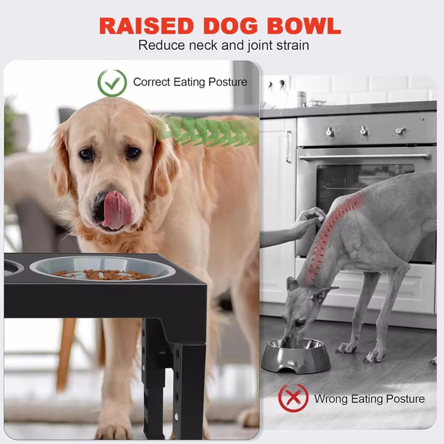 Raised Dog Bowls Metal Raised Dog Bowls with Adjustable Stand, 2 Stainless Steel Bowls, 1 Slow Feeder Bowl for Medium Large Dogs image number 3