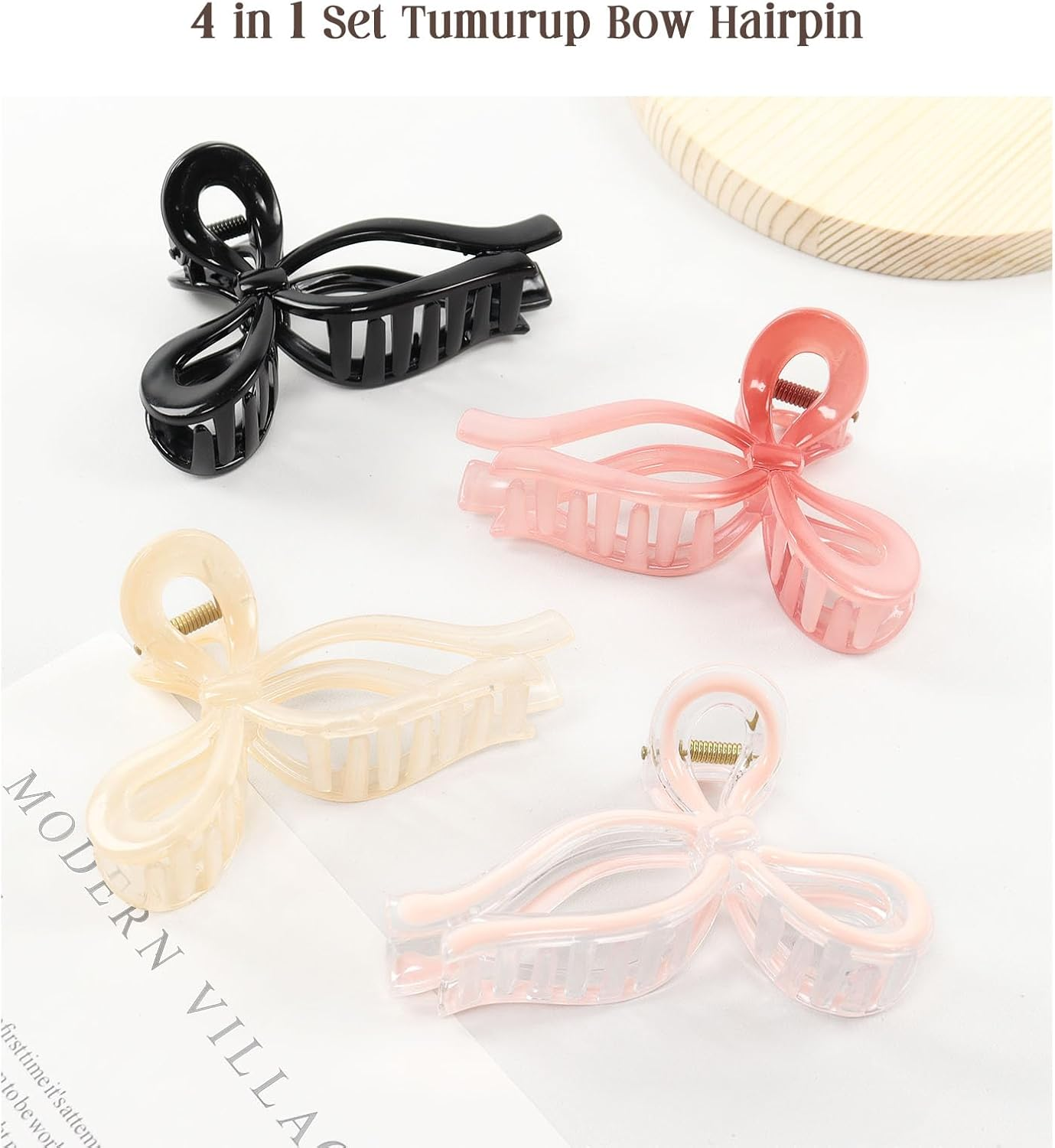 Tumurup Pink Hair Clip Bow, Pack of 4 Hair Clips Women Girls Hair Clip Bow Hair Clips Large 11 Cm Butterfly Claw Clip Hair Accessories for Thick Hair Long Hair image number 4