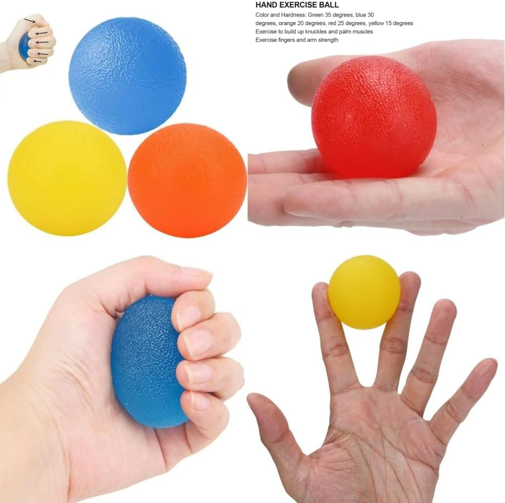 3Pcs Anti-Stress Relief Balls, Physical Therapy Hand Exercise Ball Kit, Finger Wrist Muscle Arthritis Hand Grip Training, Hand Grip Strengthening Training Balls (Yellow, Orange, Blue) image number 2