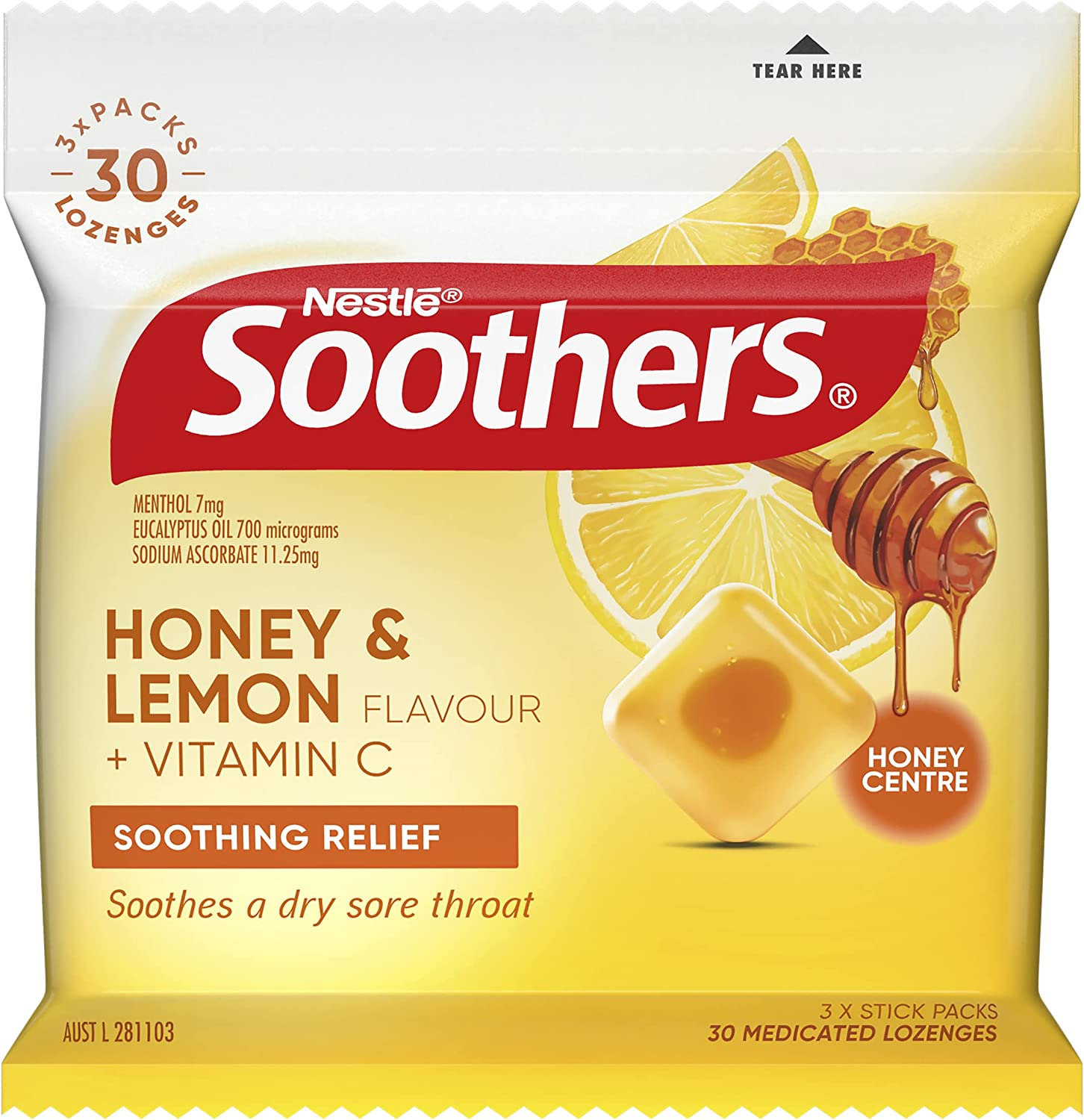 Soothers Honey and Lemon Sore Throat Lozenges 30 Pack, 120G image number 4