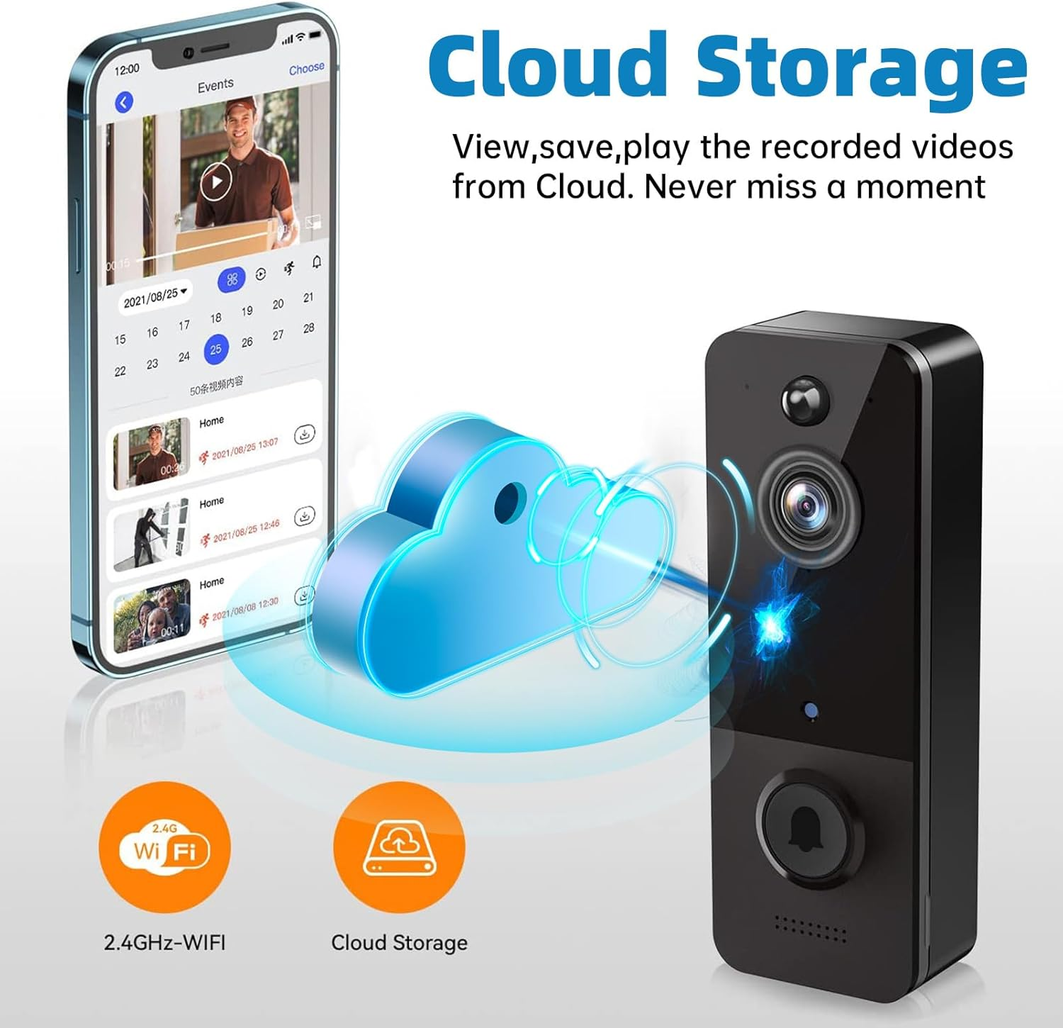 Video Doorbell Camera Wireless with Chime, Video Door Bell with Wide-Angle Lens,Two Way Audio, PIR Motion Detection, Smart Doorbell Works with Night Vision and Cloud Storage image number 2