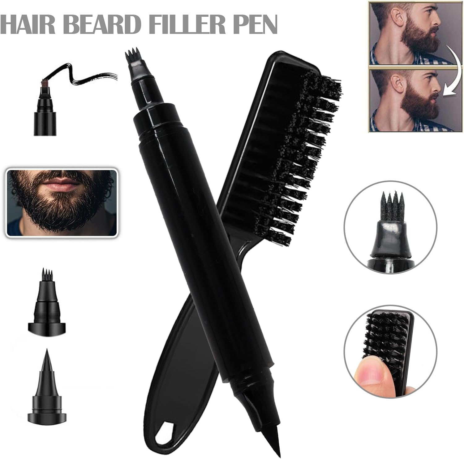 Wowled Beard Pencil Filler for Men, Barber Beard Tint Filling Beard Pen Kit Waterproof Sweatproof for All Hair Types Moustache Eyebrows (Black, #2 Dual-Tip Pen - Pack of 1 Set) image number 1