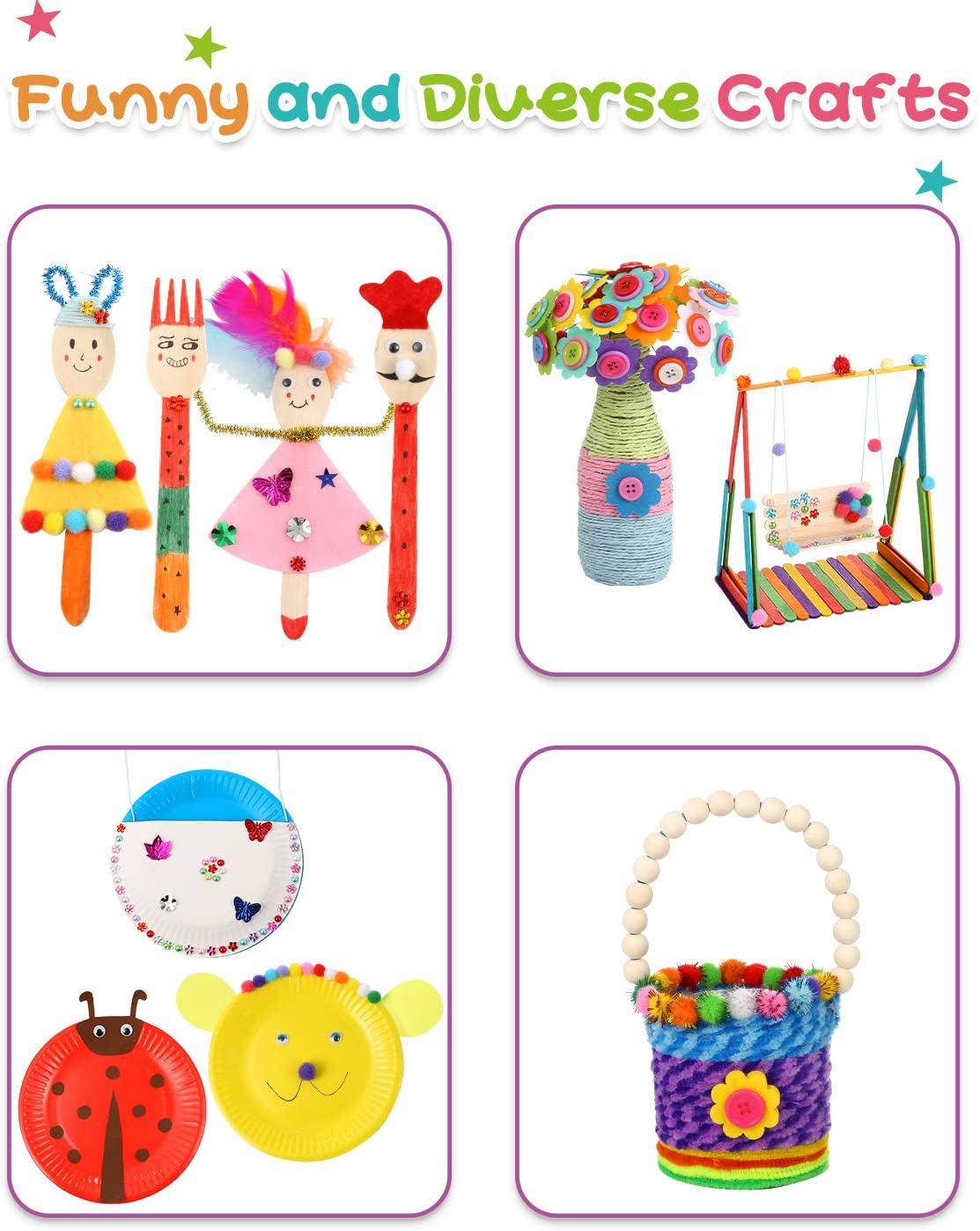 Caydo 3000 Pcs Kids Art and Crafts Supplies, Toddler DIY Craft Art Supplies Set Include Pipe Cleaners, Pom Poms, Portable 3 Layered Folding Storage Box for Kids image number 5