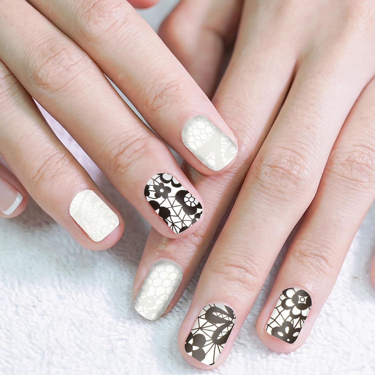 ROMISBABA 2 Boxes Lace Nail Wraps Sticker Full-Cover Transfer Film for DIY Artificial Fingernails False Nail Tips Black and White Elegant Lace Designs for Salon and Home image number 3