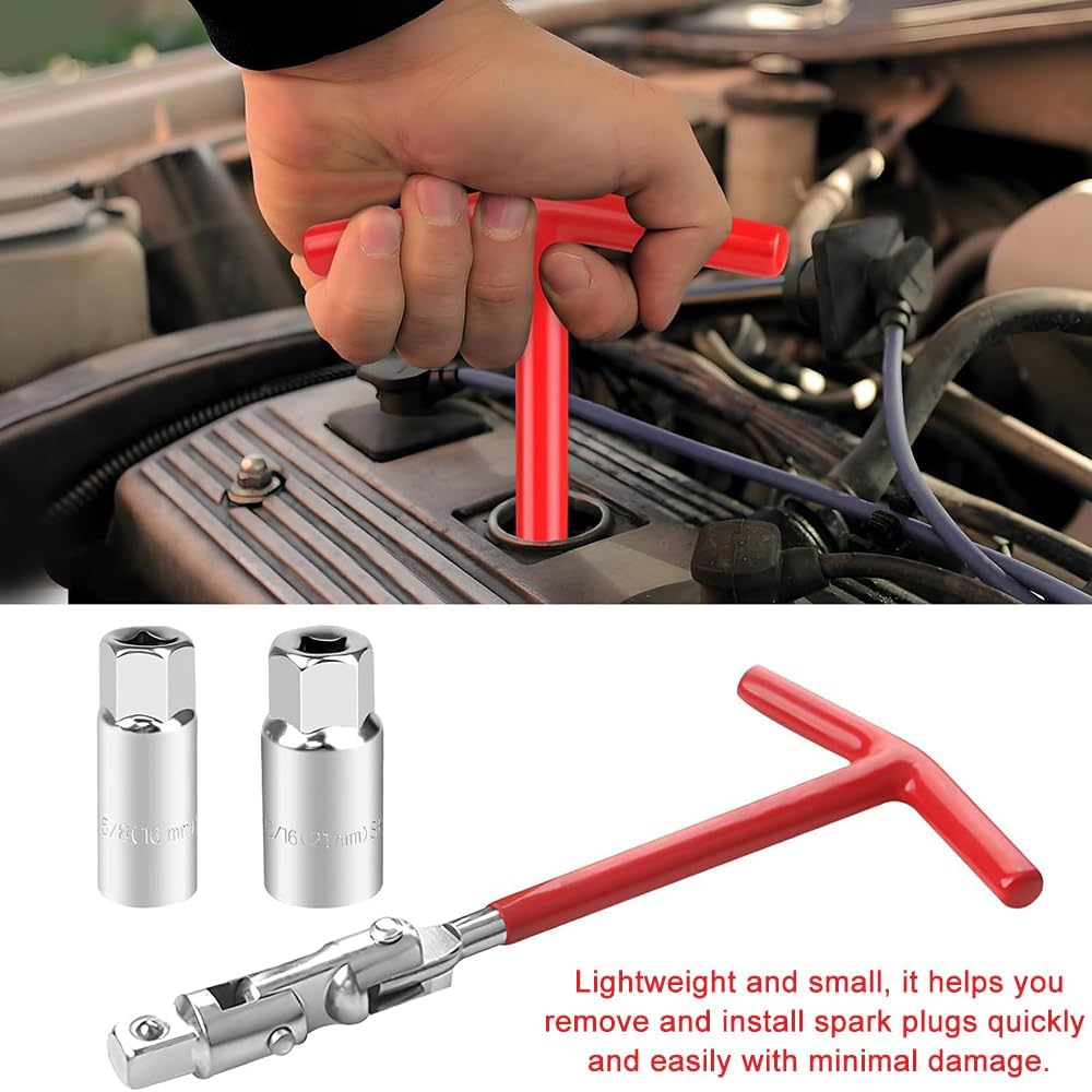 Spark Plug Socket Wrench T-Handle 5/8 Inch (16 Mm) and 13/16 Inch (21 Mm) Installer Tool, Universal Spark Plug Remover Tool,Suitable for Lawn Mowers, Motorcycles, Small Motor Vehicles image number 4