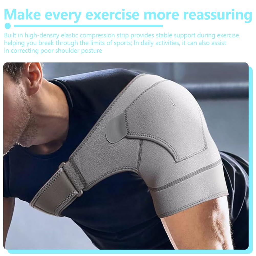 Adjustable Shoulder Brace for Men & Women, Breathable Neoprene Rotator Cuff Support with Compression Wrap, Relief for Shoulder Pain, Strains & Dislocation (Grey) image number 6