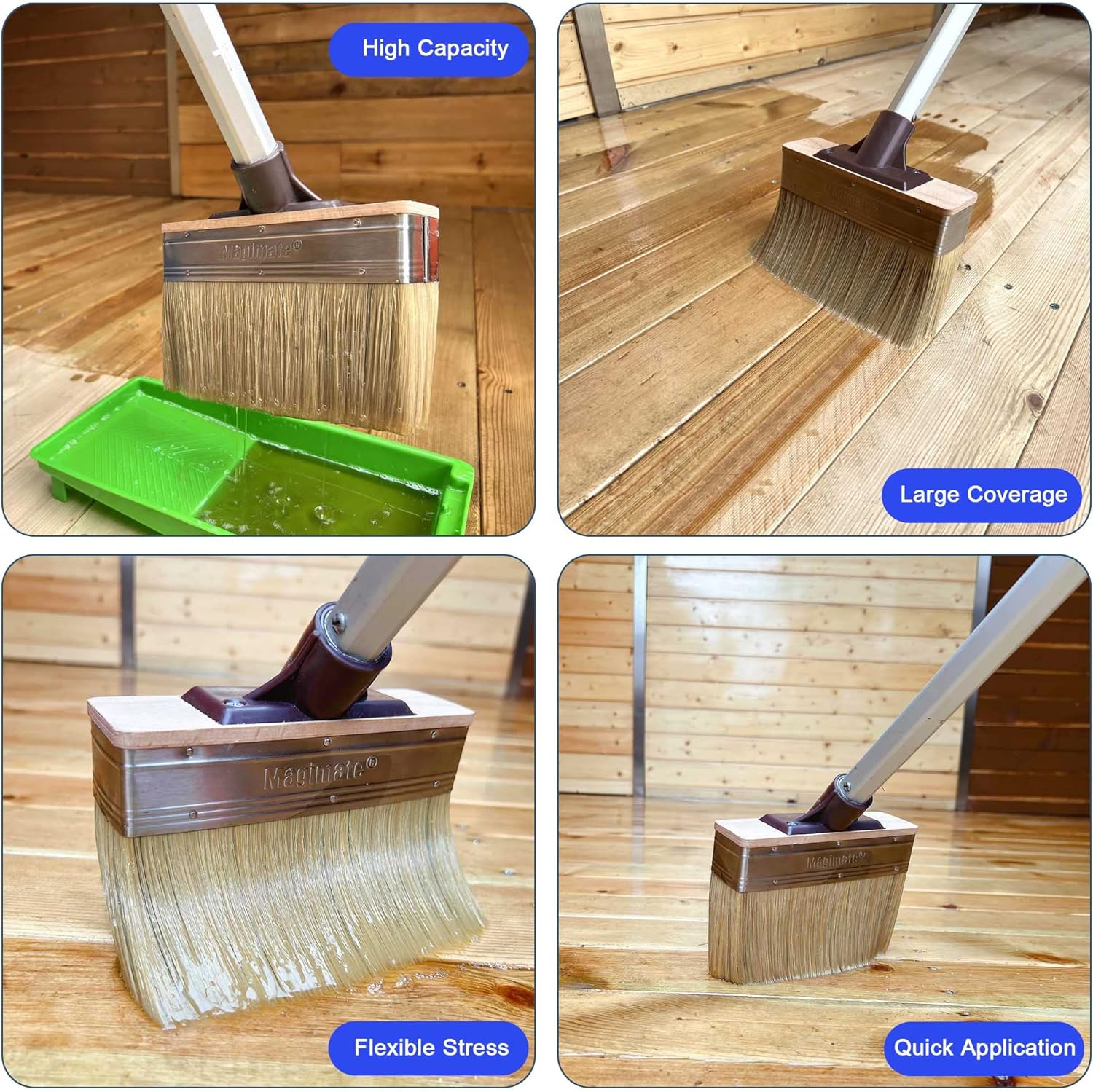 Magimate Deck Stain Brush Applicator &ndash; Wide Thick Soft Paint Brush Head for Quick Stains and Sealers Application on Wood Deck Floor Fence Walls - 7 Inch Extra Large Paintbrush