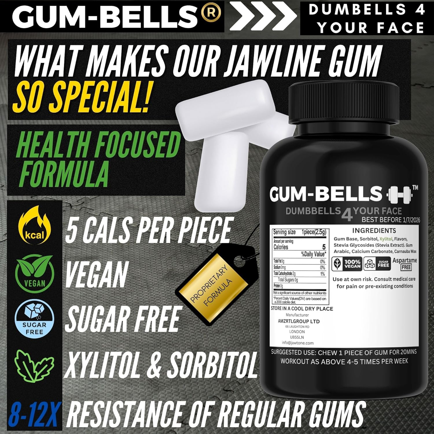 GUMBELLS&reg; Xylitol Jawline Gum &ndash; Ultra Tough Hard Gum | Jawline Shaper & Jaw Exerciser | Mewing & Looksmaxxing Tool | Mint Flavour | Sorbitol + Sugar-Free | 2-Month Pack of (40) image number 4