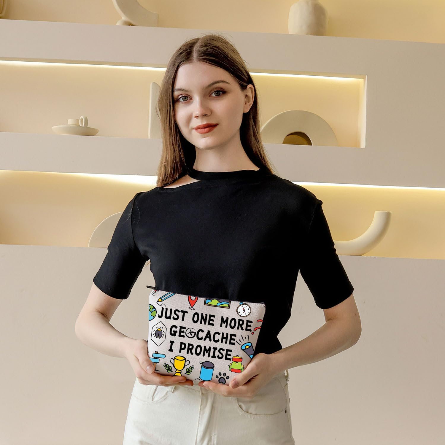 PLITI Funny Geocaching Gift for Geocacher Gift Just One More Geocache I Promise Makeup Bag Outdoor Lover Travel Bag, More Geocache U, Fashionable image number 1