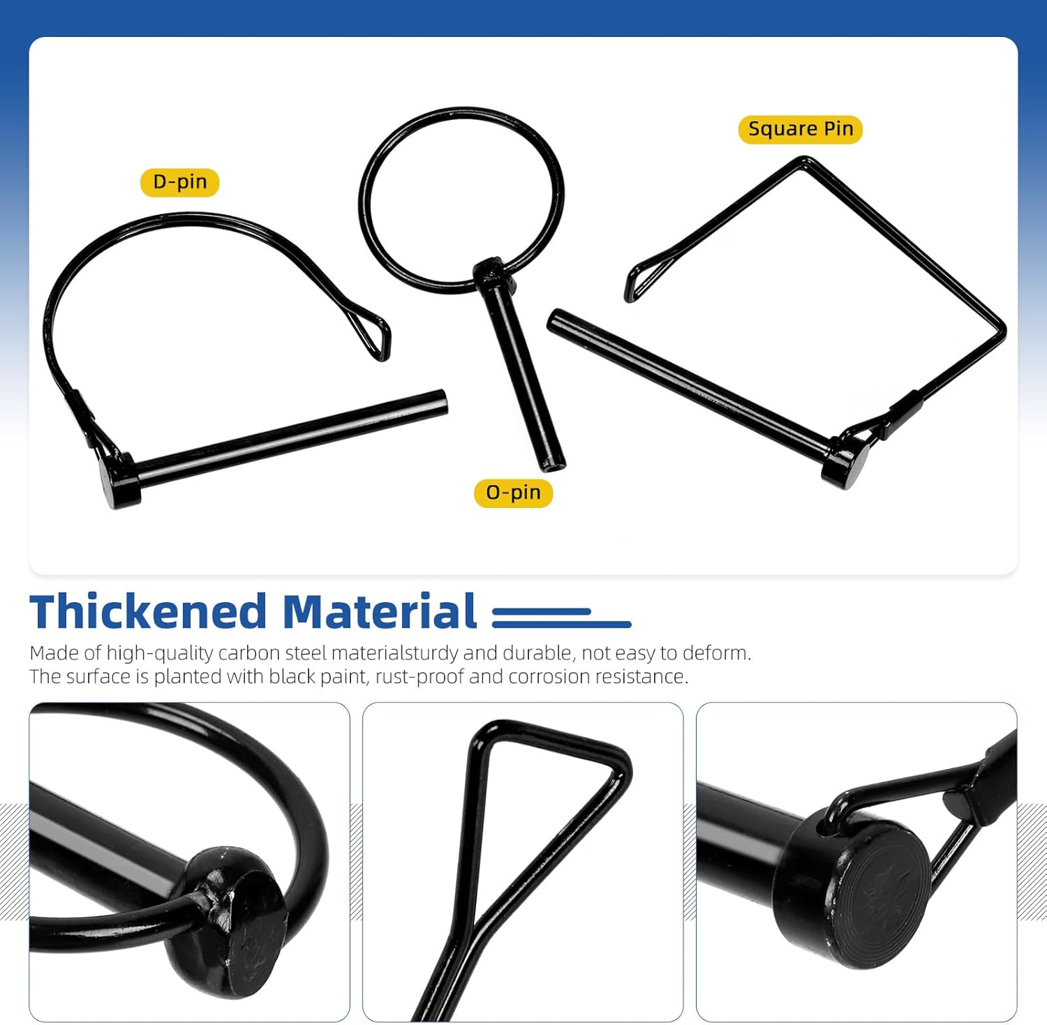 Glarks 9Pcs 4.5/6/8/10/11Mm Lynch Pins and Square & Arch Shapes Wire Lock Pins Set, 3 Styles Hitch PTO Pins, Towing PTO Shaft Hitch Pins, Wire Lock Trailers Pins for Mechanics, Cars image number 5