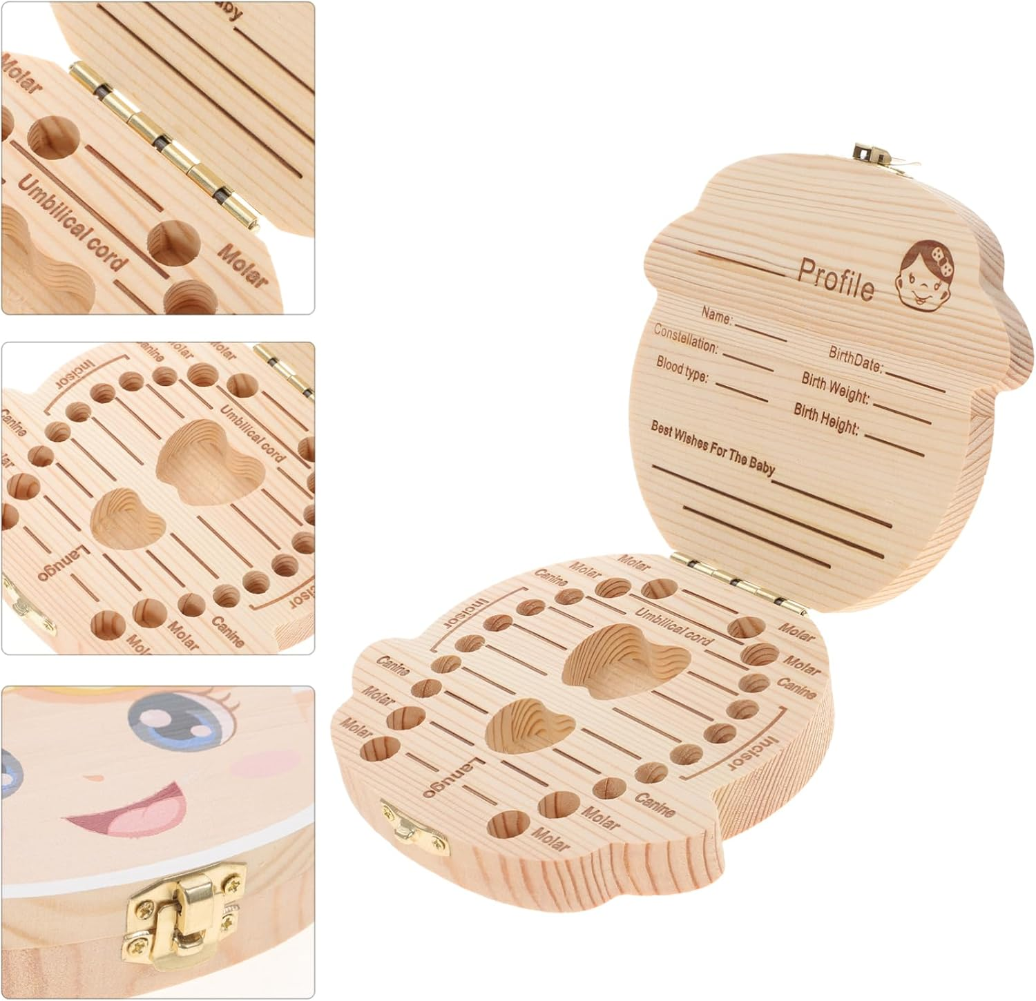 BESTOYARD Cartoon Girl Wooden First Tooth Box Boys and Girls Keepsake Box Newborn Tooth Storage Case image number 1