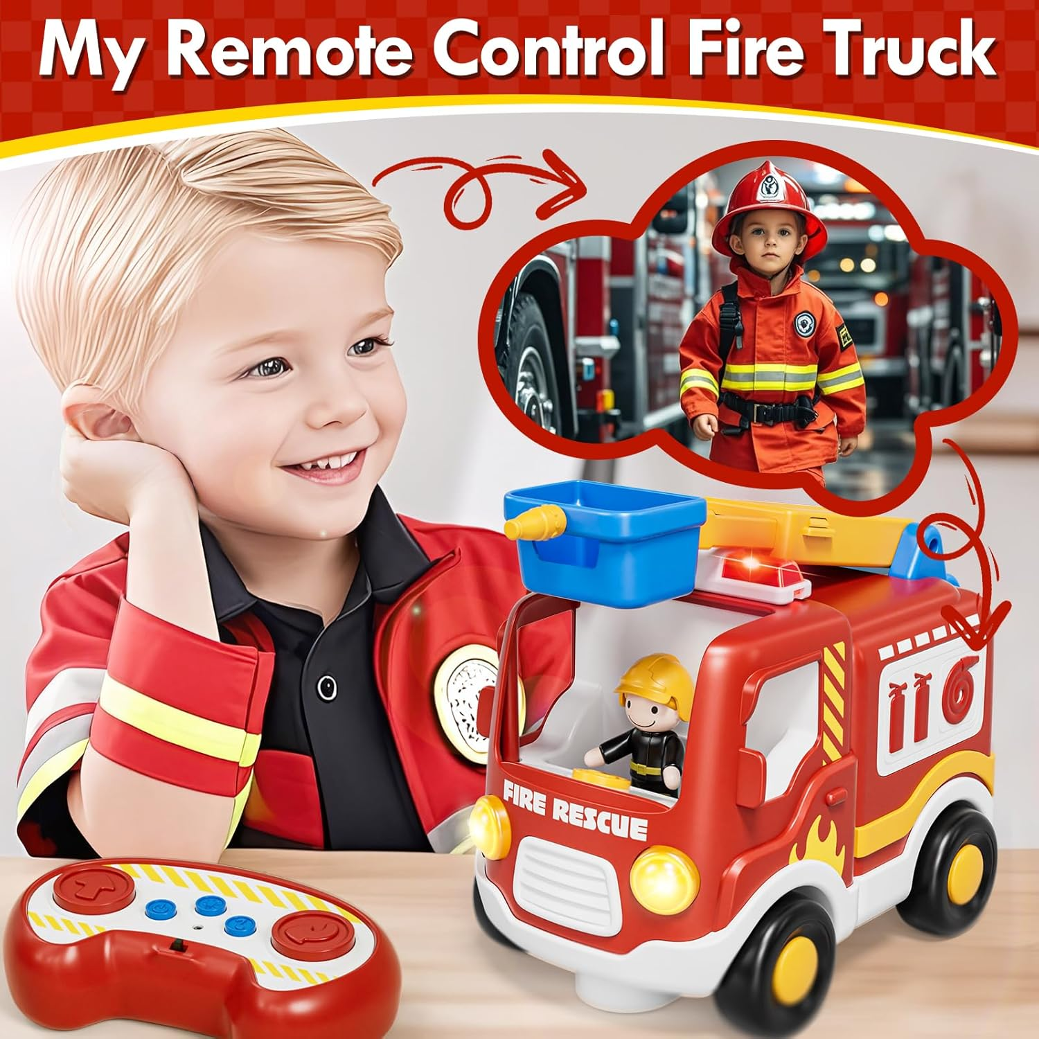 Lehoo Castle Remote Control Car, Fire Truck RC Cars, Cartoon RC Race Car, Toy Car with Music & Sound Toy for Toddler Kids, Baby Toys for 1 2 3 Year Old image number 3