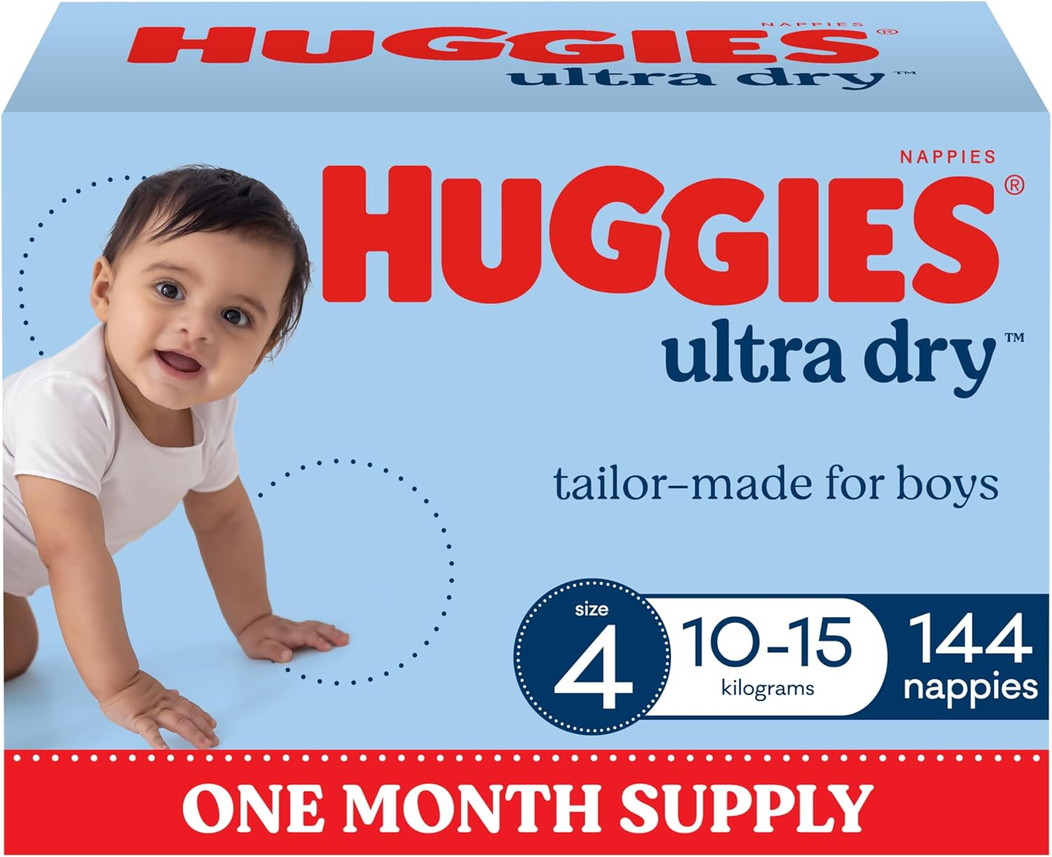 Huggies Ultra Dry Nappies Boys Size 4 (10-15Kg) 144 Count - One Month Supply (Packaging May Vary) image number 3