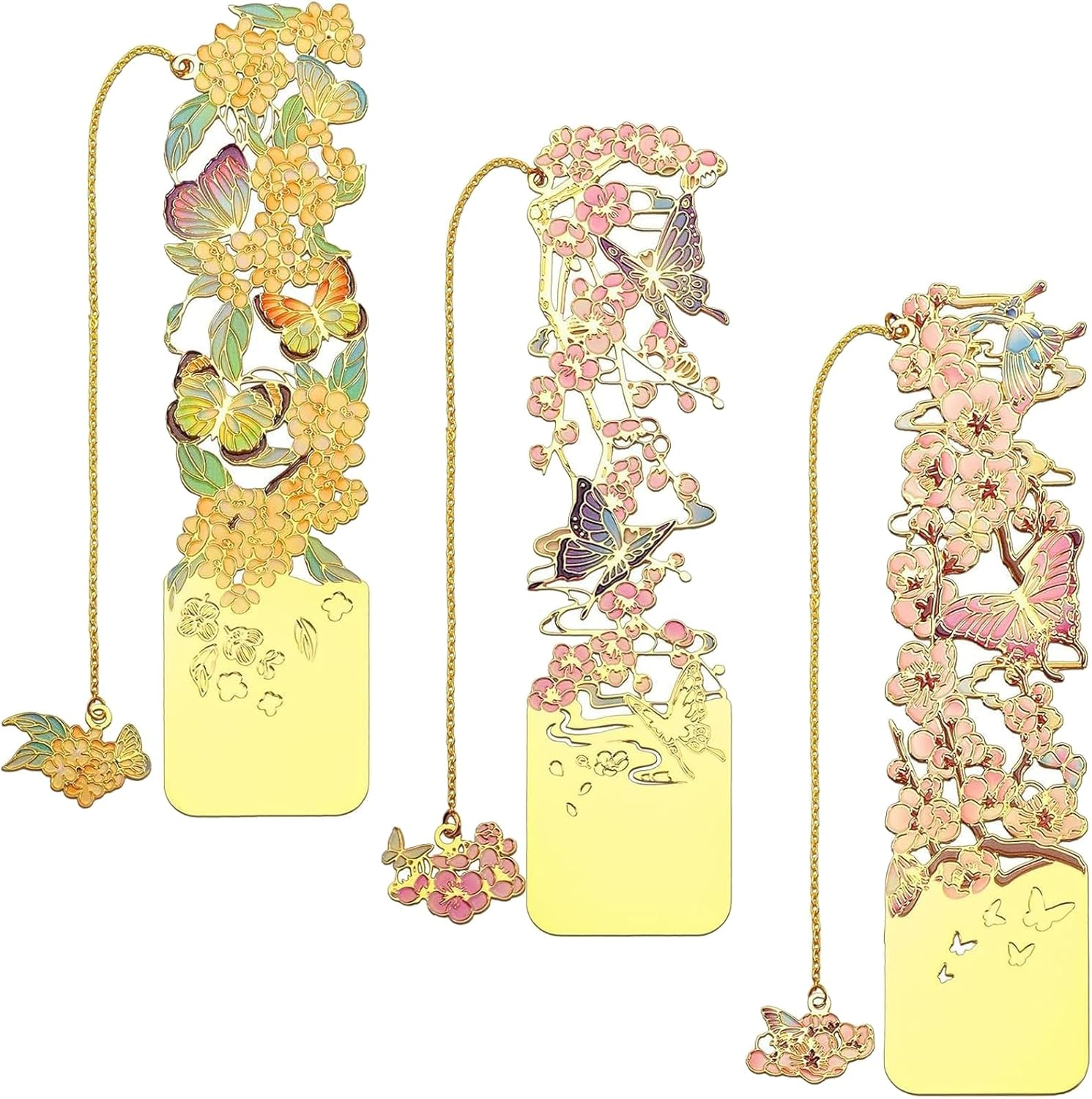 YQQZQ 3Pcs Metal Bookmarks,Classical but Fashion Flower Design Bookmark,Pretty Osmanthus, Plum Blossom, Apricot,Ideal and Special Gift for Girls Kids Women Men image number 2