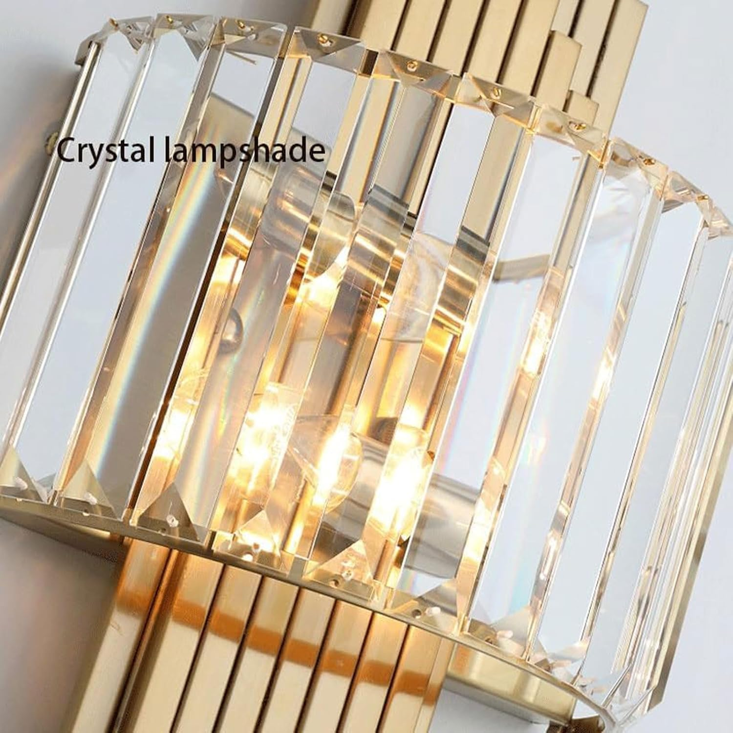Gold Large Metal Base Mid Century Crystal Wall Lamp E14 2-Lights Wall Sconce Fixtures for Bedroom Bedside Bathroom Hallway Wall Lighting