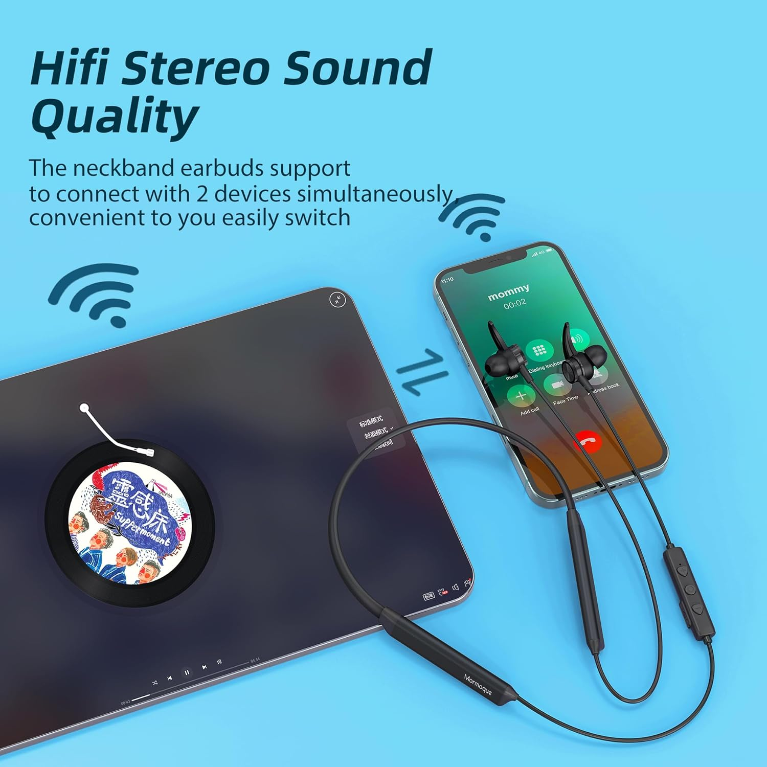 MORMOQUE G5 Neckband Bluetooth Headphones,With Microphone Wireless Earphone,Hifi Deep Bass Earbuds,Magnetic Metal Headset,Ipx5 Sweatproof 36Hrs Playtime for Sports Music Phone Call image number 1