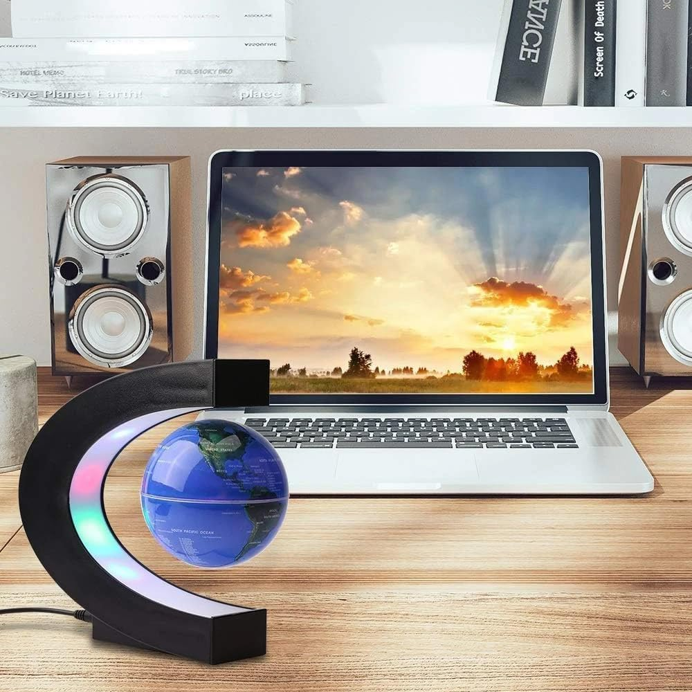 Gominimo Magnetic Levitation Floating Globe with LED Light High-Tech Clear Vision Map Day/Night Mode, Blue image number 4