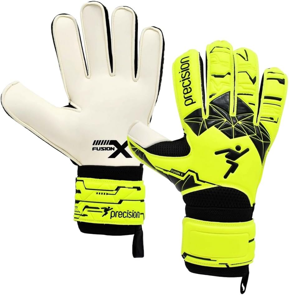 Precision Childrens/Kids Fusion X Goalkeeper Gloves (UK Size: 6) (White/Neon Green/Black) image number 1