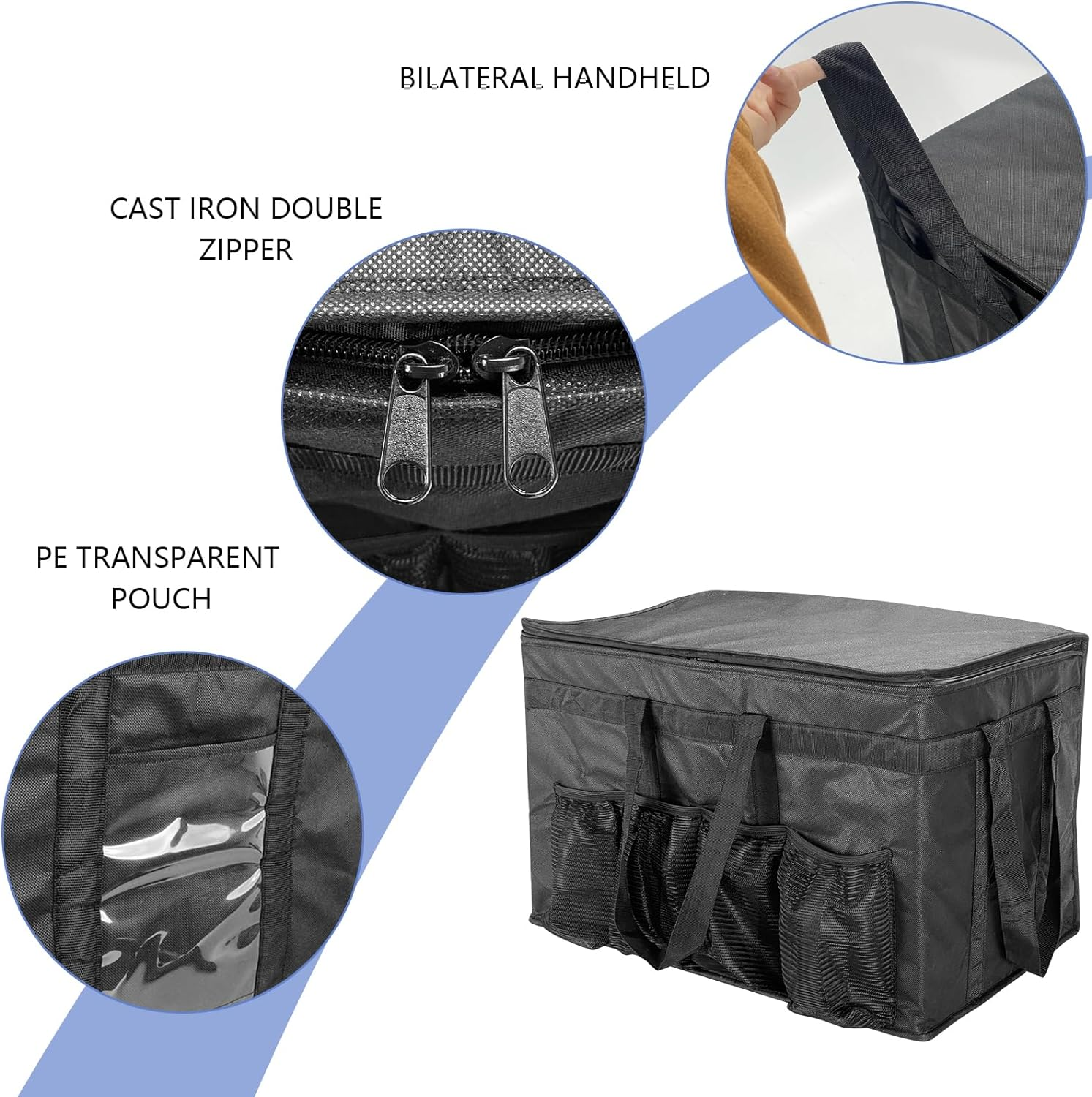 XXXL Insulated Cooler Bag Reusable Grocery Shopping Bag with Zipper Closure,Keep Food Hot or Cold,Ideal for Catering,Instacart,Grocery Transport,Black Color,23"W X 15"H X 14"D (With Cup Holder)