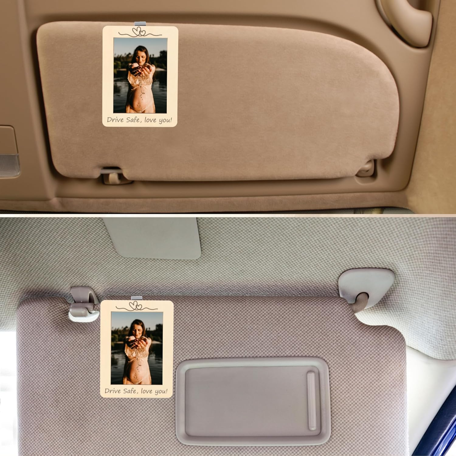 MOTOFITOOL Car Visor Picture Frame, Drive Safe I Love You Visor Clip, Car Photo Holder, Premium Wood Car Visor Clip, Personalized Photo Holder Valentine'S Birthday Present image number 3