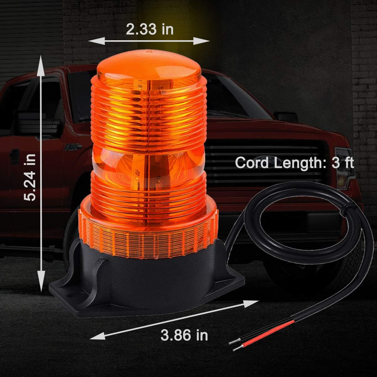 12V-24V Magnetic Amber LED Emergency Warning Flashing Safety Strobe Beacon Light for Golf Cart Tow Truck Tractor Forklift SUV Utility Car Construction Vehicle image number 3
