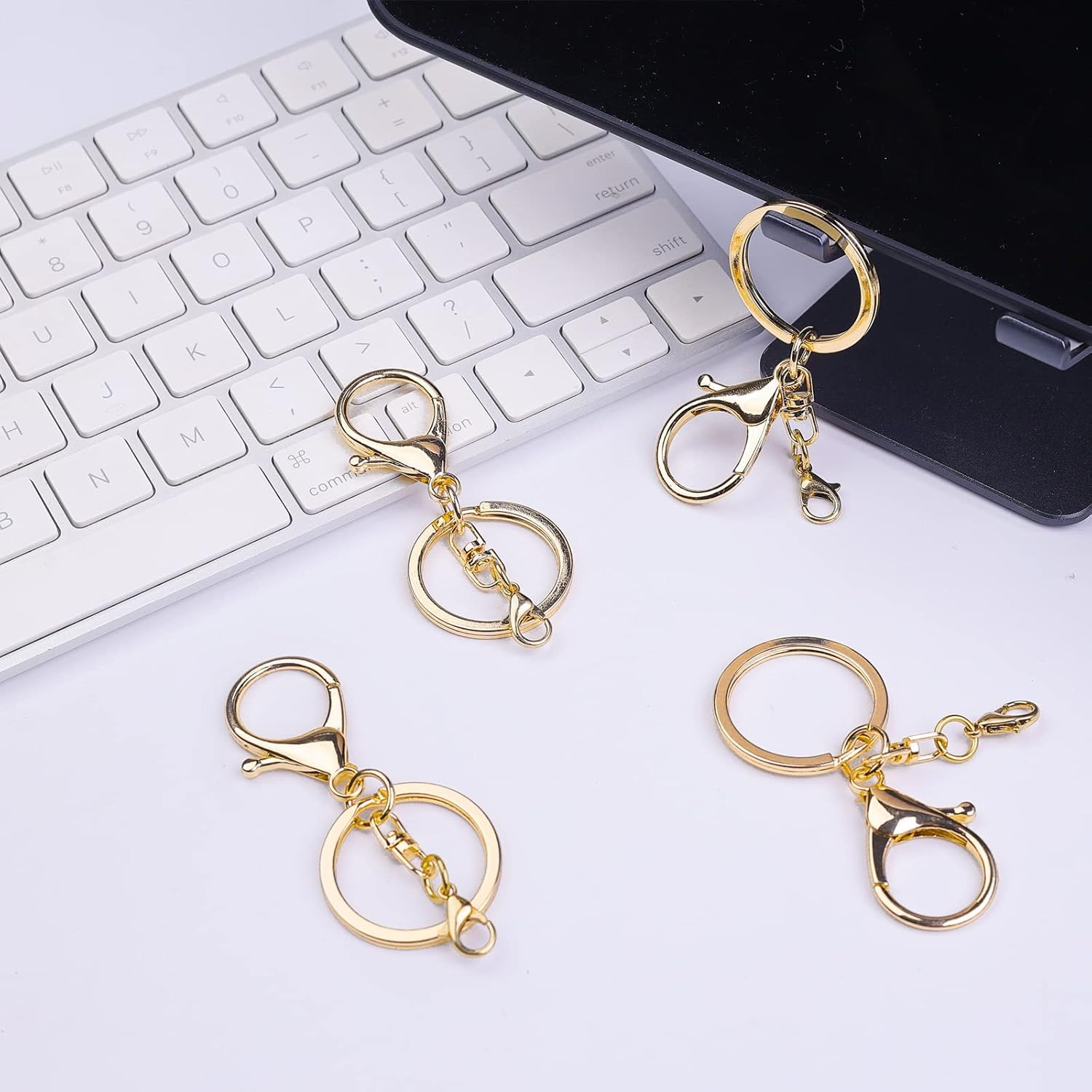 20Sets Golden Lobster Claw Clasps Hook with Flat Split Keychain Ring with Swivel Trigger Clip with Little Lobster Clasp for DIY Craft Jewelry Making - Bronze image number 4