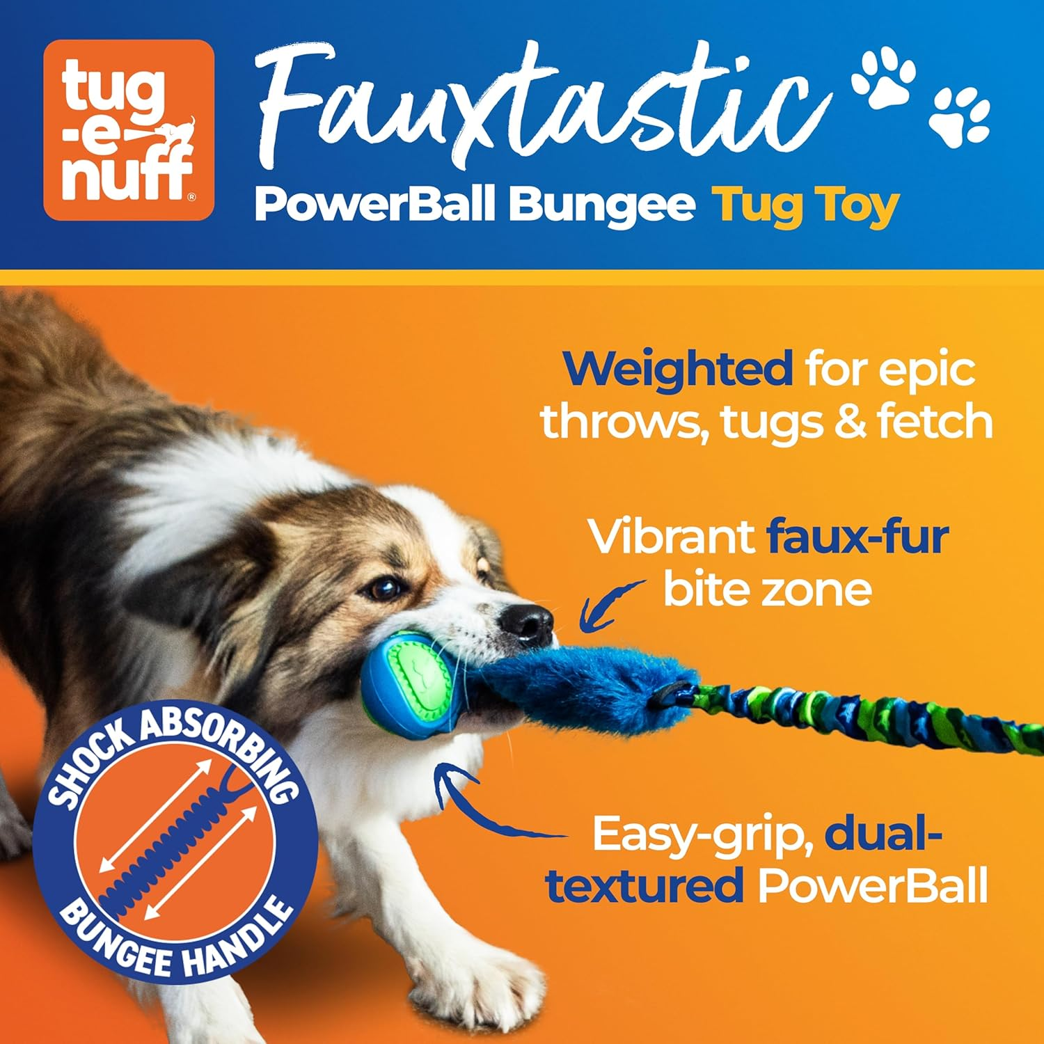 Tug-E-Nuff - Fauxtastic Powerball Bungee | Durable Bungee Tug Toy for Dogs | Ideal for Interactive Dog Training and Dogs of All Ages | Made of Durable Faux Fur | 63Cm (25 Inches) in Length - Green Pattern image number 2