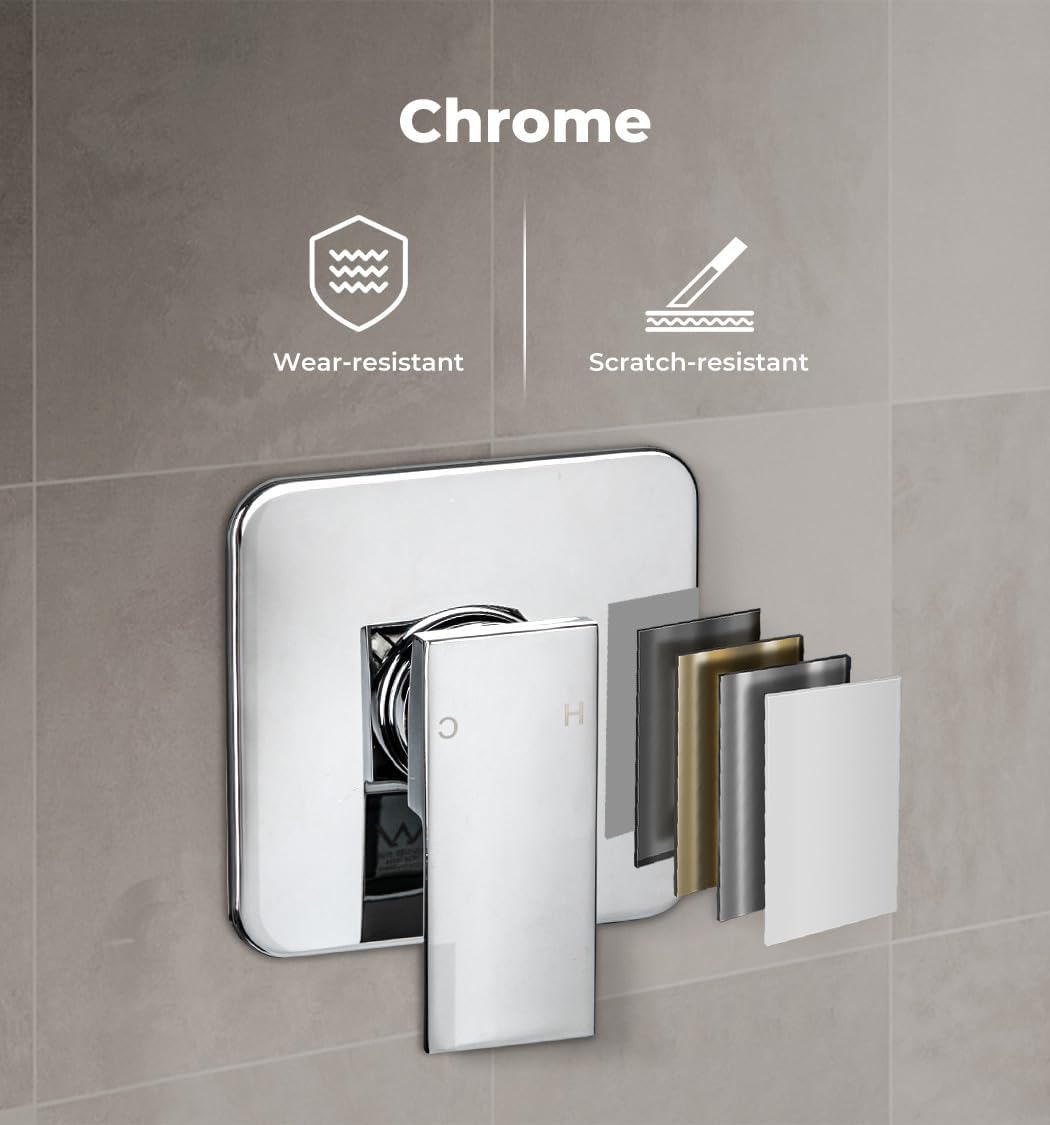 Dutxa Shower Mixer Tap Brass Bathroom Faucet Valve Chromed Square Silver,Showerhead Tap Fixtures Wall Mounted,Kitchen Bath Basin Taps Accessories Hot & Cold image number 5