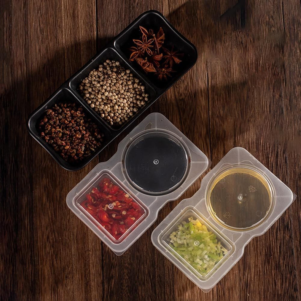 Kiwinvou 15 Pieces Double Compartment Condiment Container, Double Condiment Containers with Lids, 2 Compartment Snack Containers Great for Takeaway Sauces, Dips and Travelling Snacks