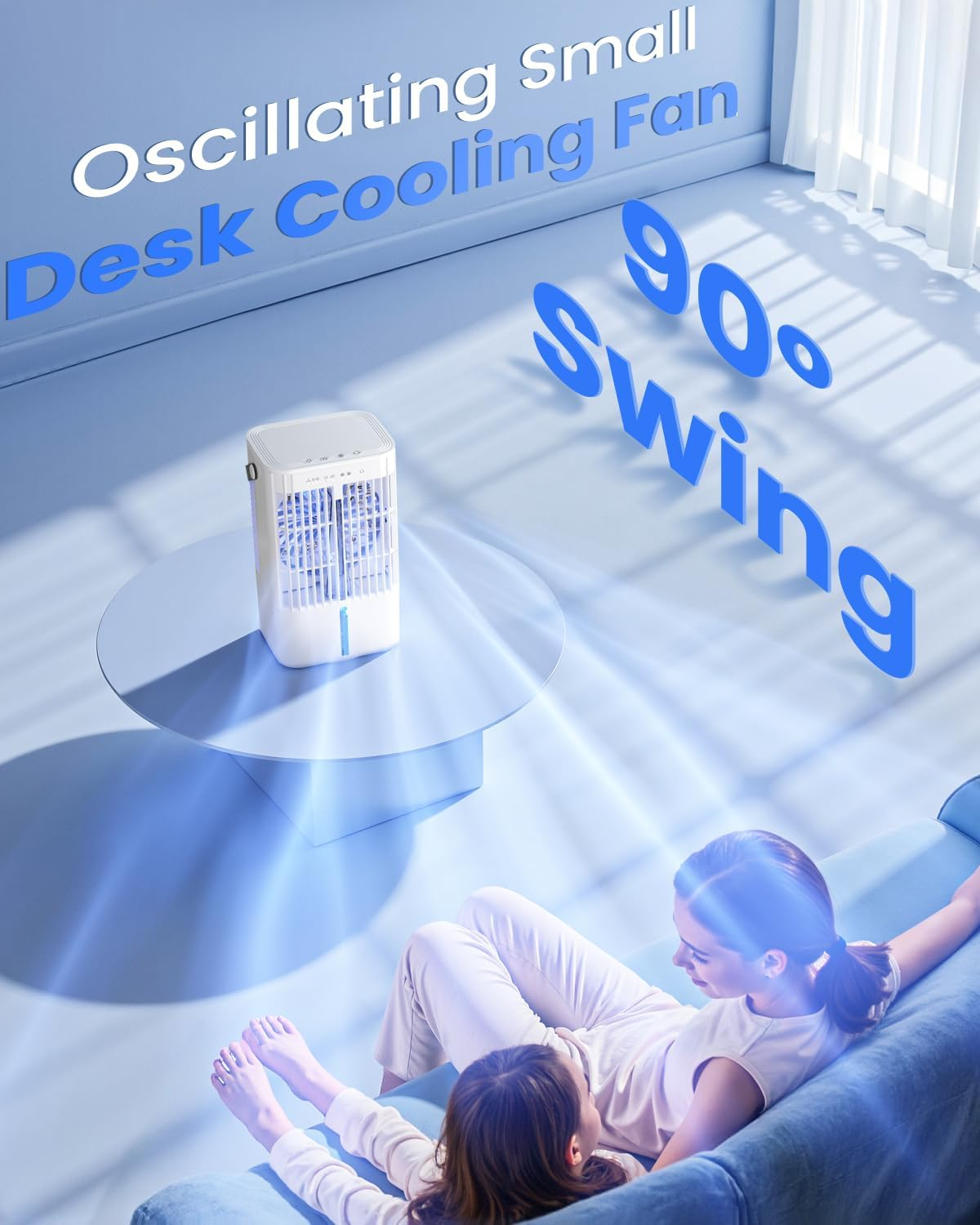 YESDEX Portable Air Conditioner - Evaporative Air Cooler Desk Fan 1200ML Water Tank, 3 Speeds & Timer Personal Cooling Fan, 90&deg; Oscillating Mini AC Unit USB Fan for Home Bedroom Office Indoors Room image number 1