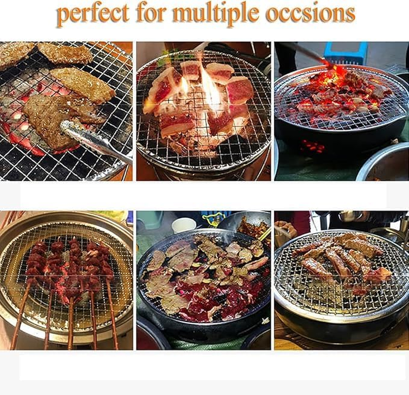 Round Stainless Steel BBQ Grill Mesh, 2 Piece Stainless Steel Cross Wire Barbecue Grill Net with Legs, round Camping Fire Pit Grate Barbecue Mesh for Camping or Picnic image number 4