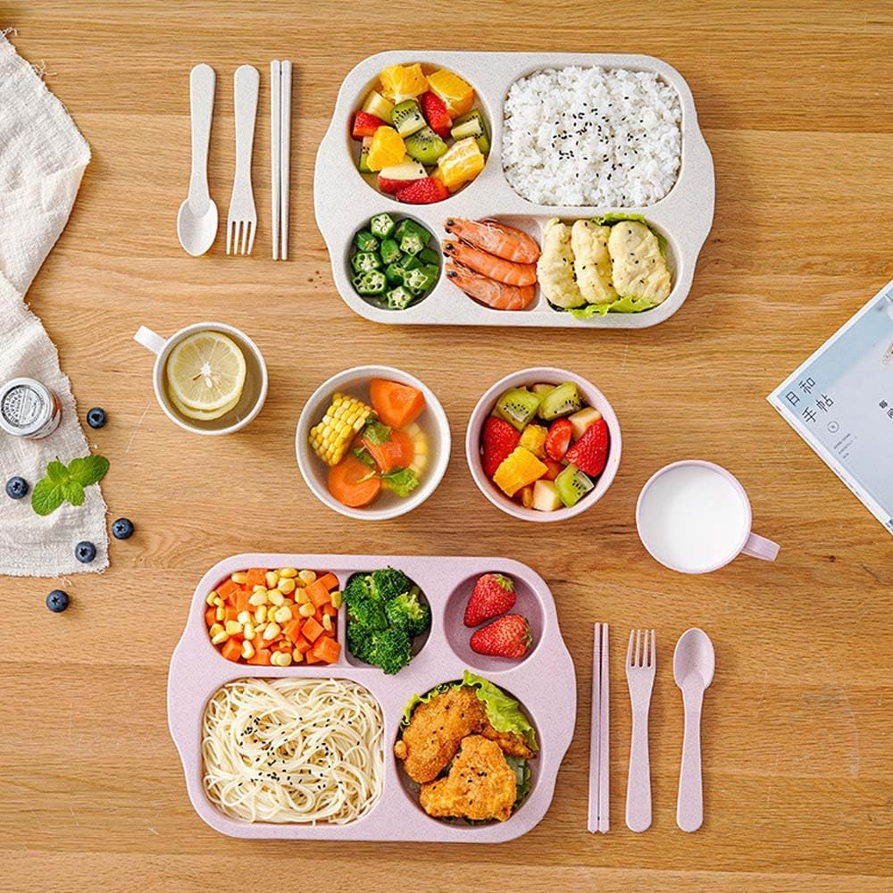 Aiyoo 4 PCS Unbreakable Divided Portion Plates, 12 Inch Dishwasher Safe Tray for Adults,Plastic Home Dinner Plate Feeding Food Training,4Colors for Outdoor Camping Picnic BBQ Beach or Every Day Use