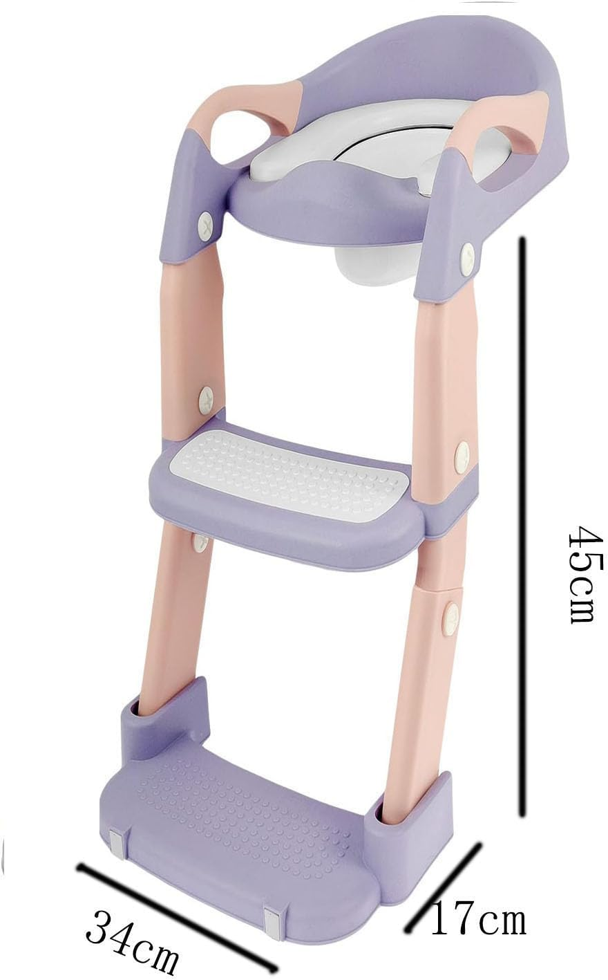 Children'S Toilet Training Seat, with Step Steps, Height-Adjustable Toilet Training Seat, Anti-Slip Pad, Foldable, Suitable for Boys and Girls (Purple) image number 2