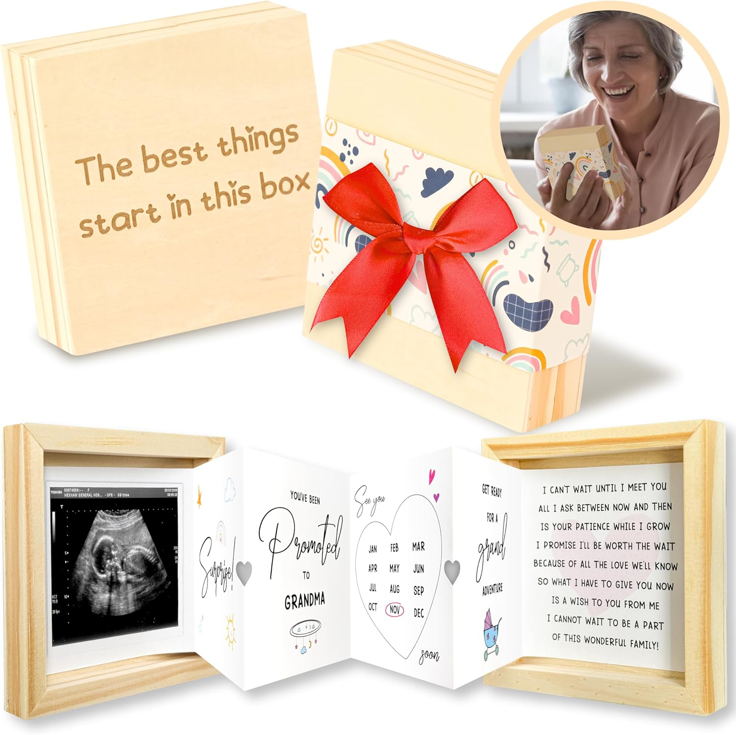 Pregnancy Announcement for Grandma - Surprise Grandma Baby Announcement Box, Ultrasound Picture Frame Pregnancy Reveal, New Baby Announcements Ideas image number 3