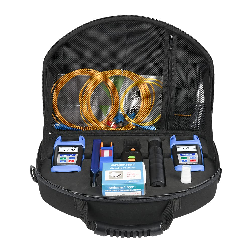 Orientek TLT-15D FTTH Loss Test Kit, 200X Mini Fiber Scope, 800~1700Nm Fiber Optic Power Meter, Optical Light Source, Visual Fault Locator, One-Press Cleaner Pen, Fiber Optical Tools Kit, VFL OPM OLS
