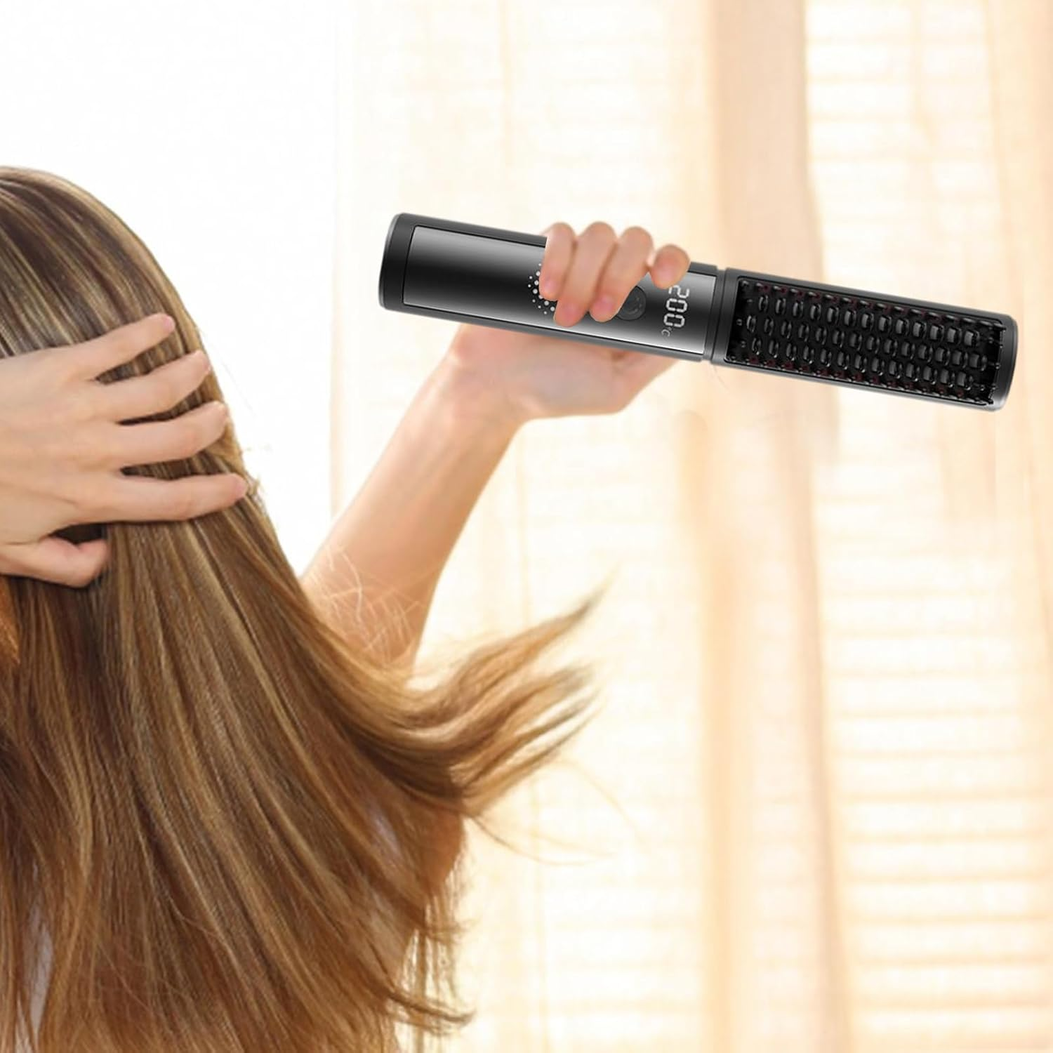 Straightening Brush - Heated Straightener | 4 Temp Settings Flat Iron Anti-Scald Styling Tools for More Shine Less Frizz Professional Salon Travel Girls Home Smooth Shiny Hair image number 4