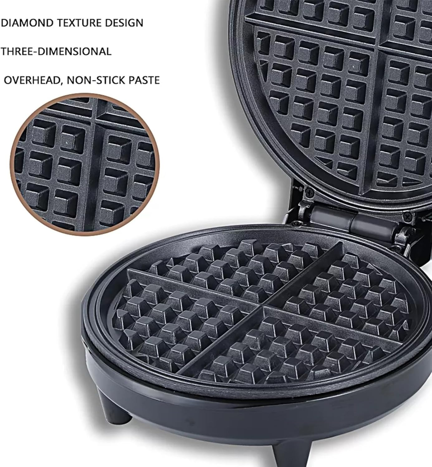 Electric Classic round Belgian Waffle Maker, Non-Stick Surface, 4-Section Grid image number 5