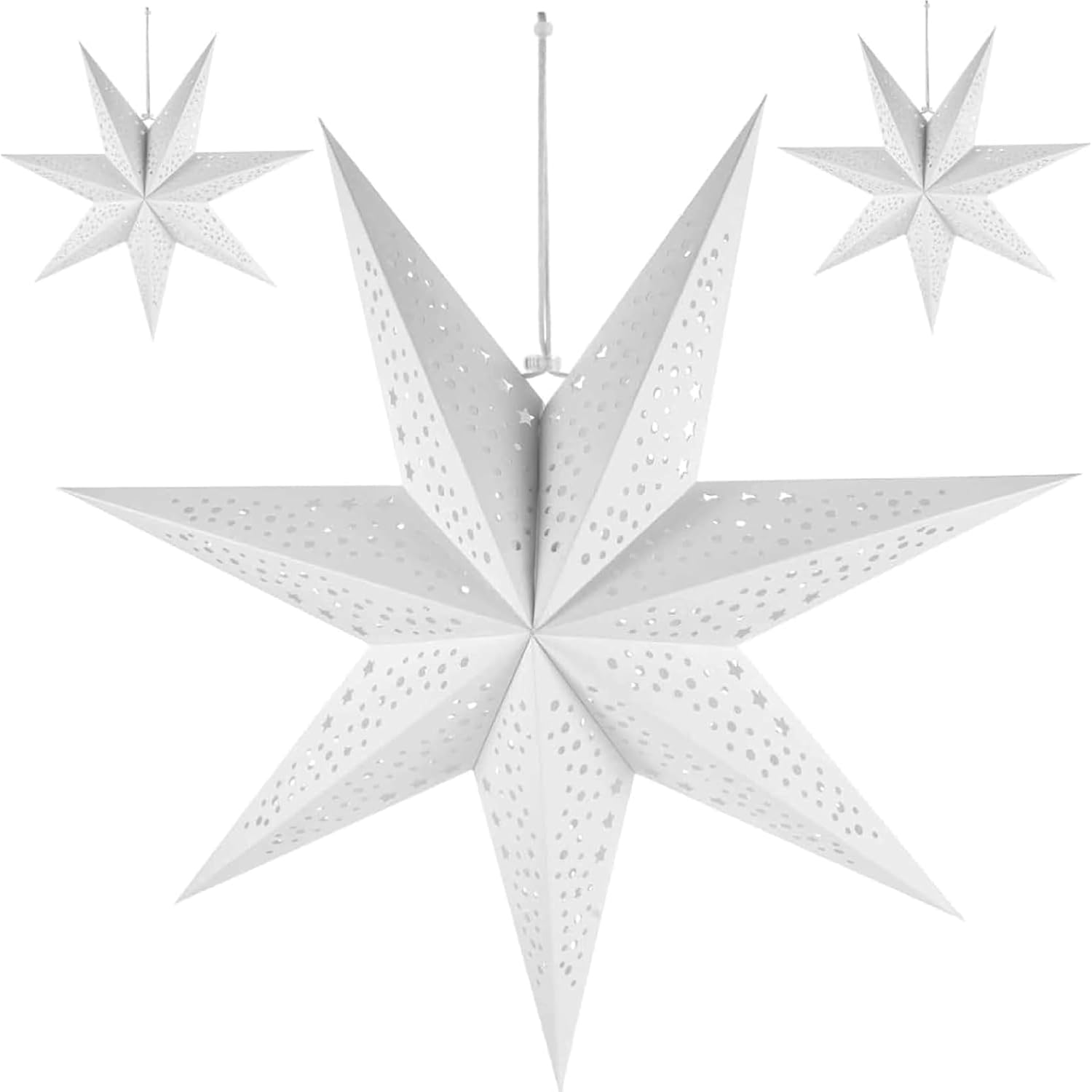 Paper Star Lantern, 3Pcs 28 Inch Large Star Lantern, Decorative Star Paper Lantern, White Hanging Stars Lamp Shade for Wedding Birthday Christmas Party Decor Star Lantern Paper Star Lanterns Paper La image number 3