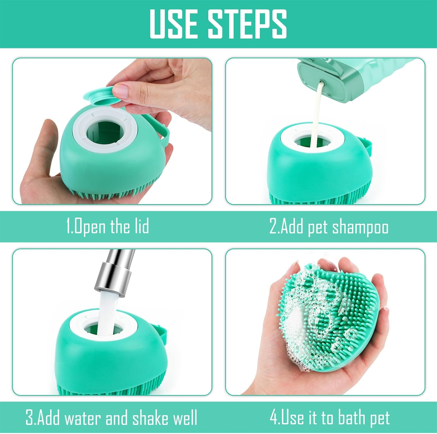 Dog Bath Brush, Dog Washing Brush Made of Soft, Massage Brush for Dog Shower, Dog Soap with Soap Dispenser Shower Brush Silicone Bath Brush Dog Soft Dog Brushes for Dogs and Cats image number 4