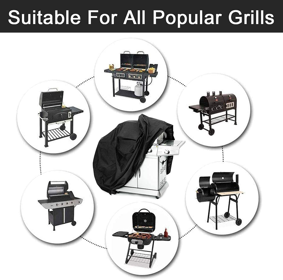 BBQ Cover Adjustable Grill Dedicated Waterproof Gas Grill Cover for Weber Char-Broil Brinkmann Tepro Etc UV &Dust Resistant Oxford Durable Material for Outdoor Indoor (M：39In) image number 6